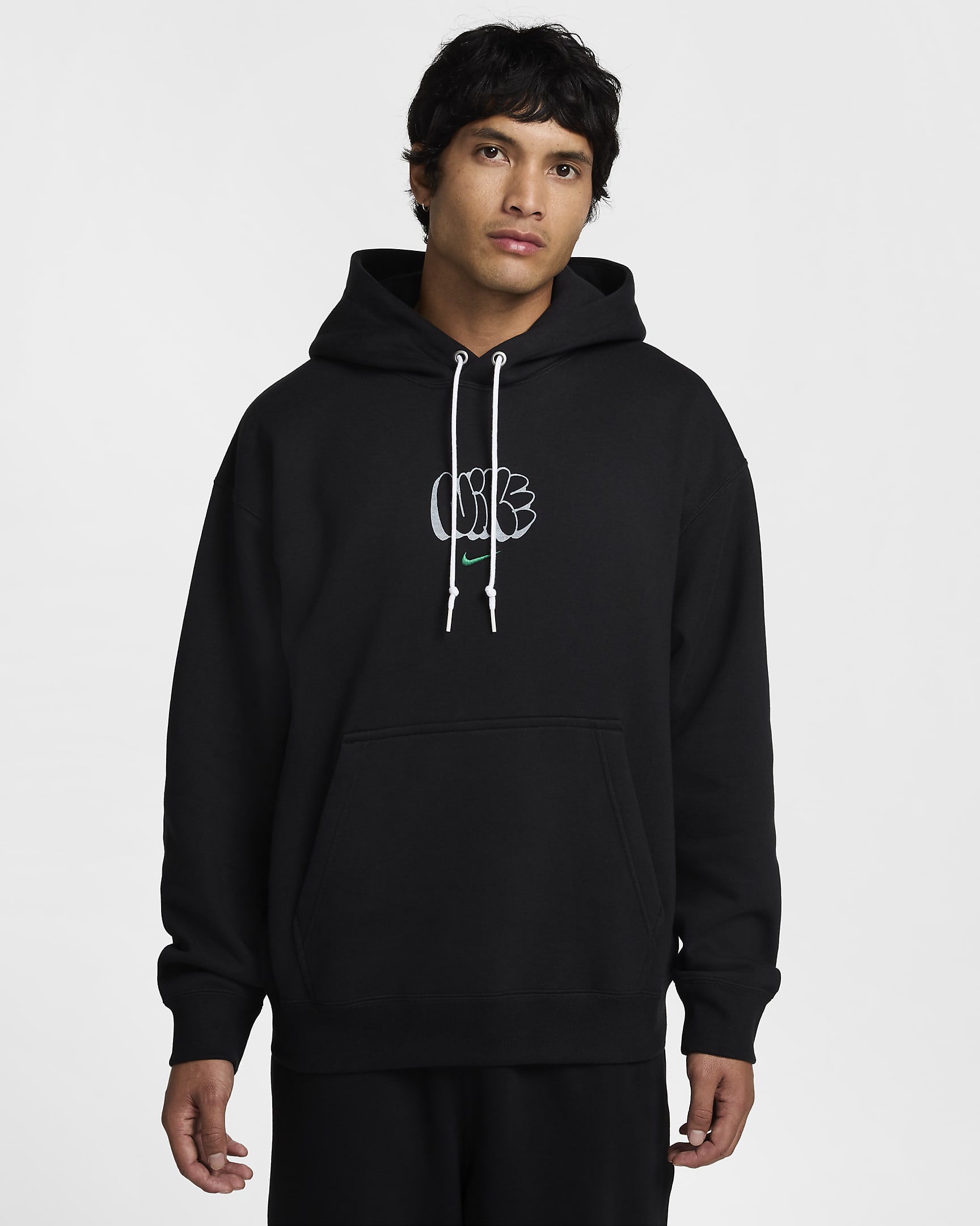 Nike Solo Swoosh Men's Fleece Hoodie - Black/Malachite