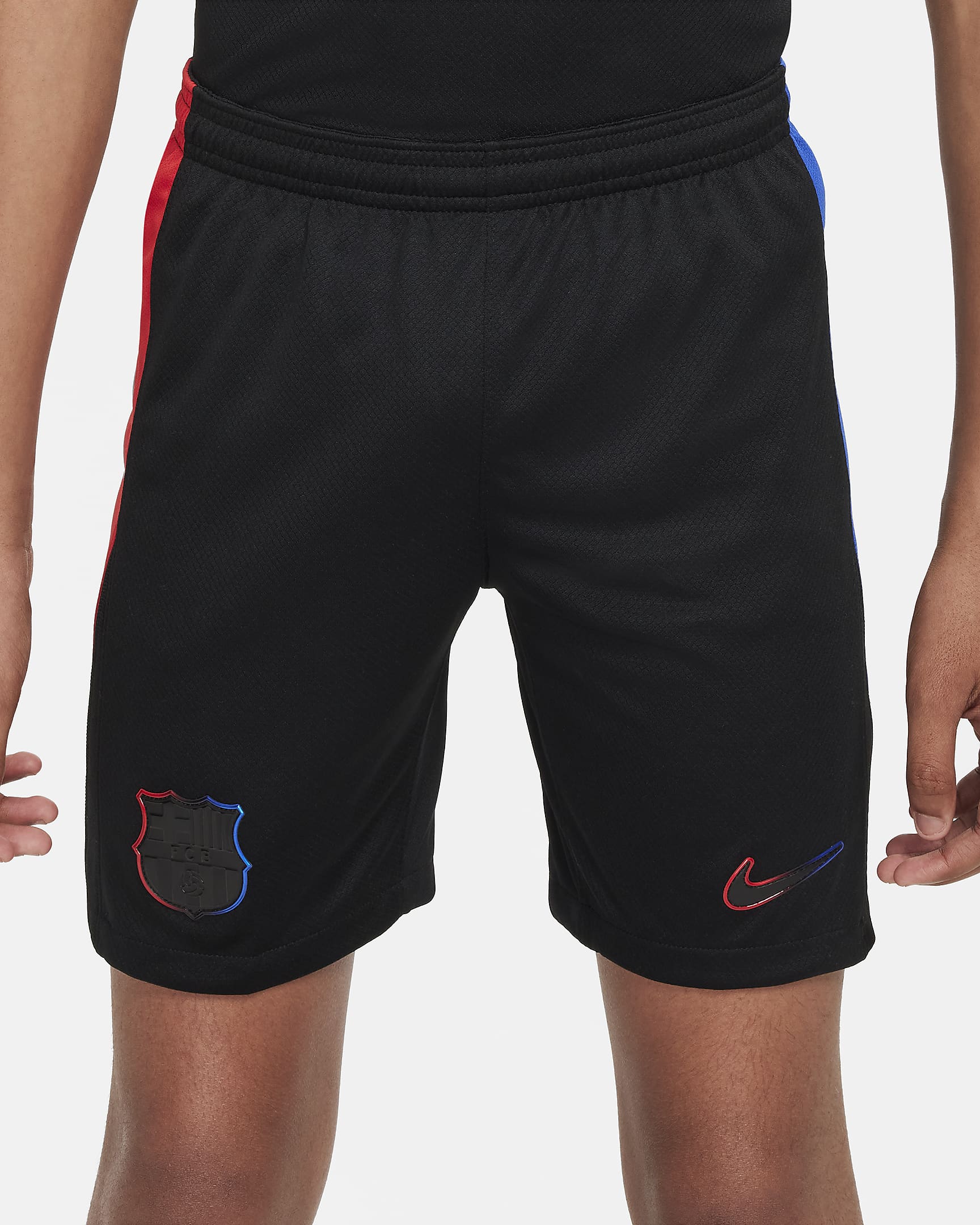 FC Barcelona 2024/25 Stadium Away Nike Replika-Fußballshorts mit Dri-FIT-Technologie (ältere Kinder) - Schwarz/University Red/Hyper Royal/Schwarz