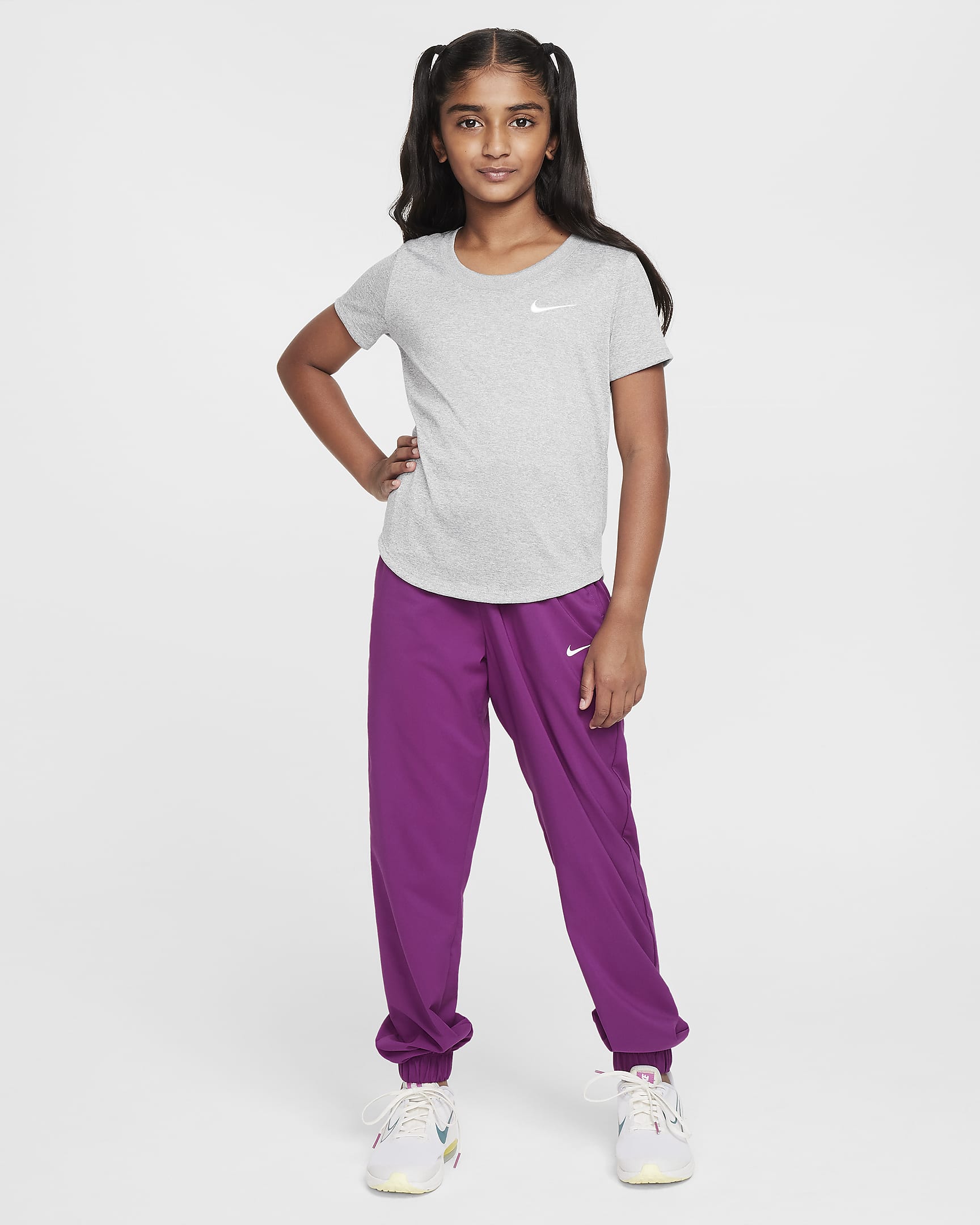 Nike Big Kids' (Girls') Dri-FIT T-Shirt - Tumbled Grey/Flat Silver/Heather