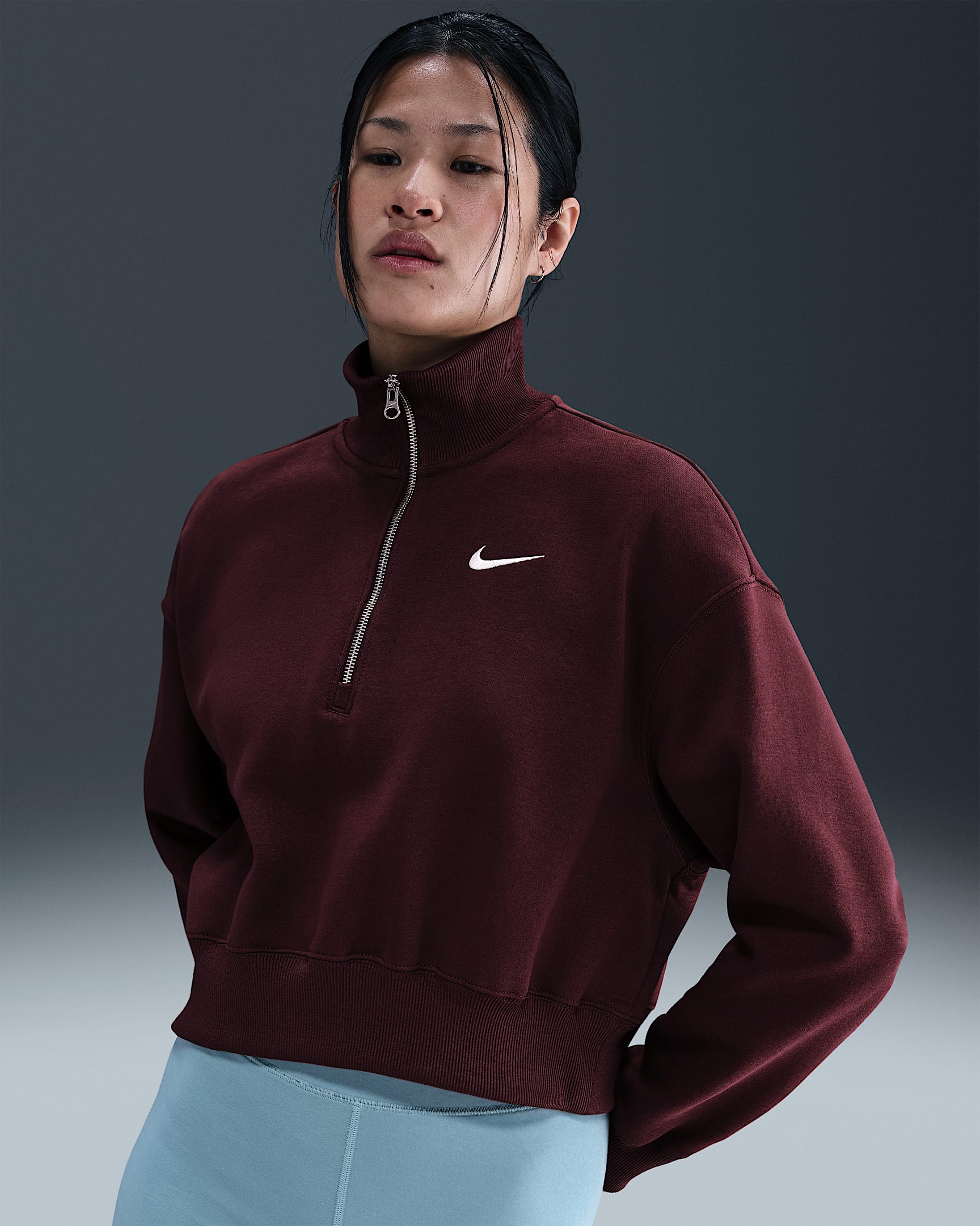 Nike Sportswear Phoenix Fleece Women's 1/4-Zip Cropped Sweatshirt - Burgundy Crush/Sail