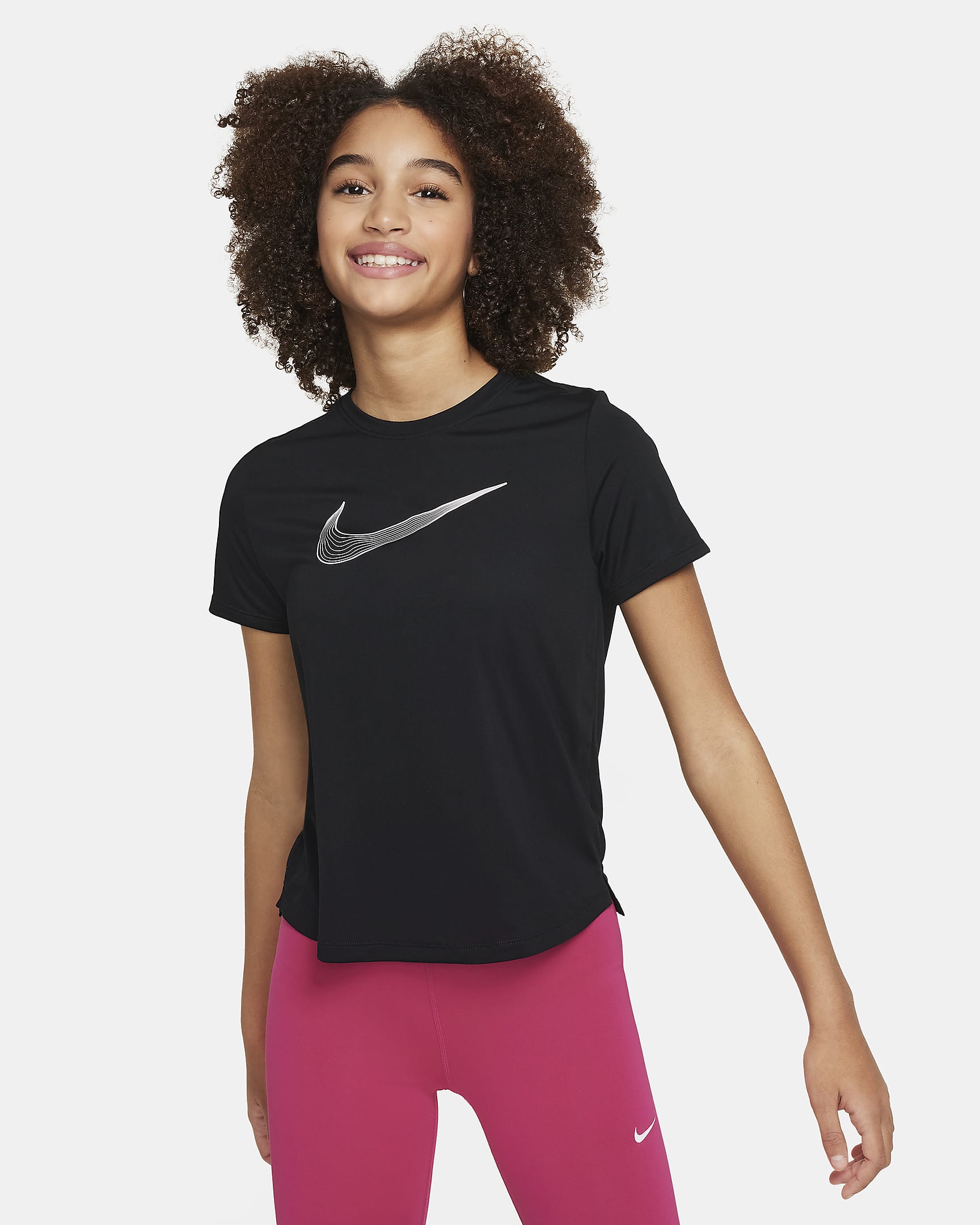 Nike One Older Kids' (Girls') Dri-FIT Short-Sleeve Training Top - Black/White