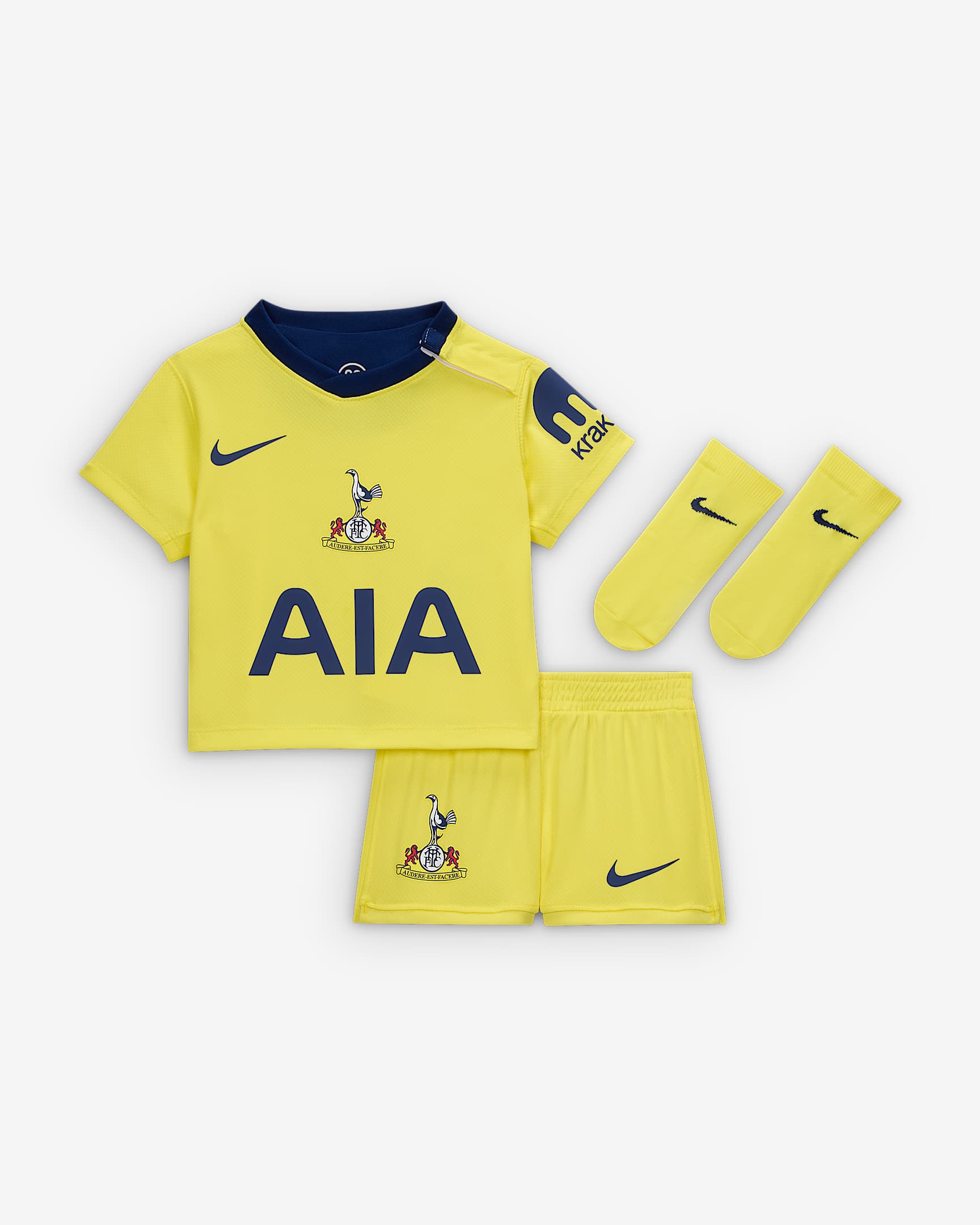 Tottenham Hotspur 2025/26 Stadium Third Baby/Toddler Nike Total 90 Football Replica 3-Piece Kit - Dynamic Yellow/Blue Void/Pacific Blue/Blue Void