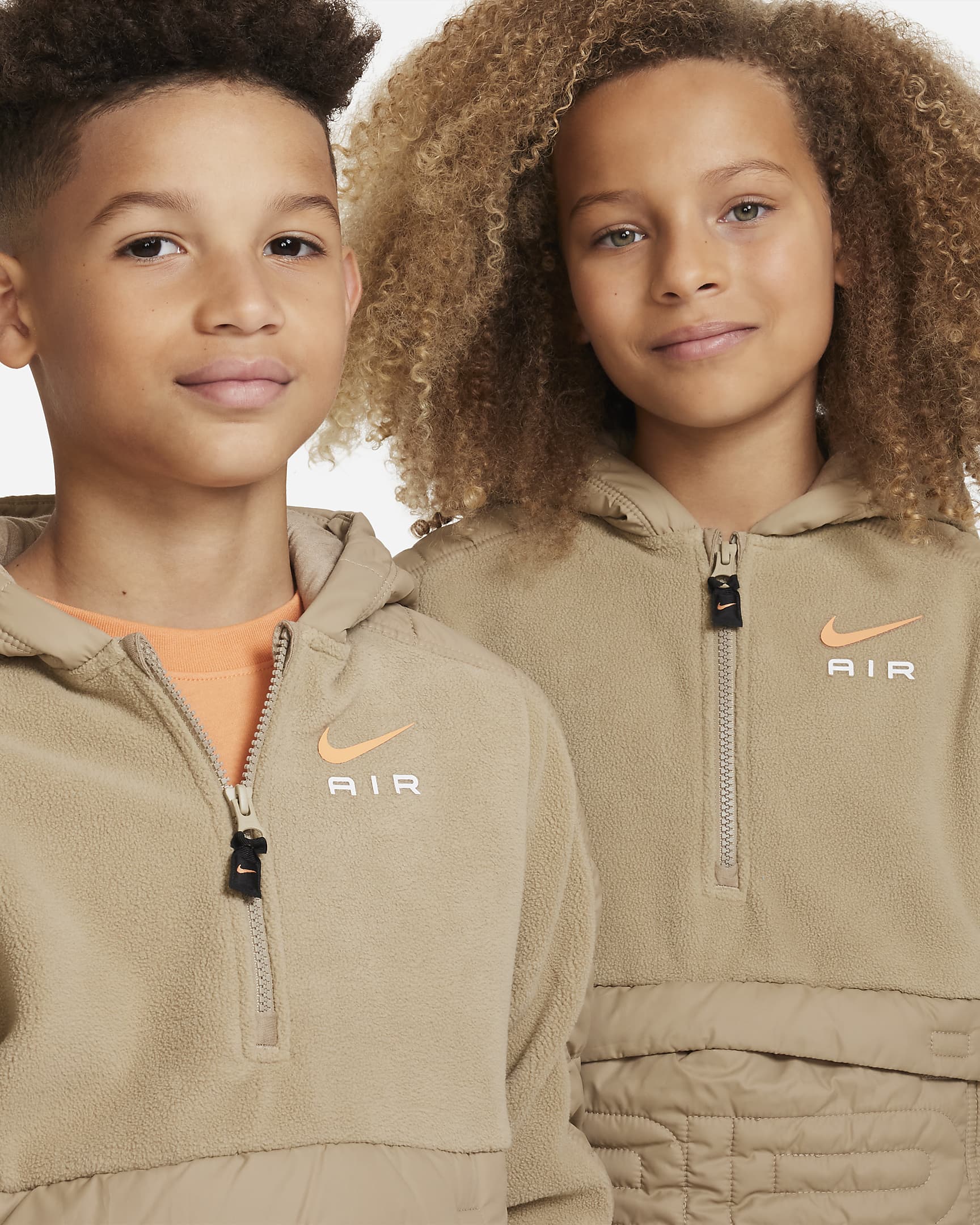 Nike Air Big Kids' Winterized Hoodie - Khaki/Orange Trance