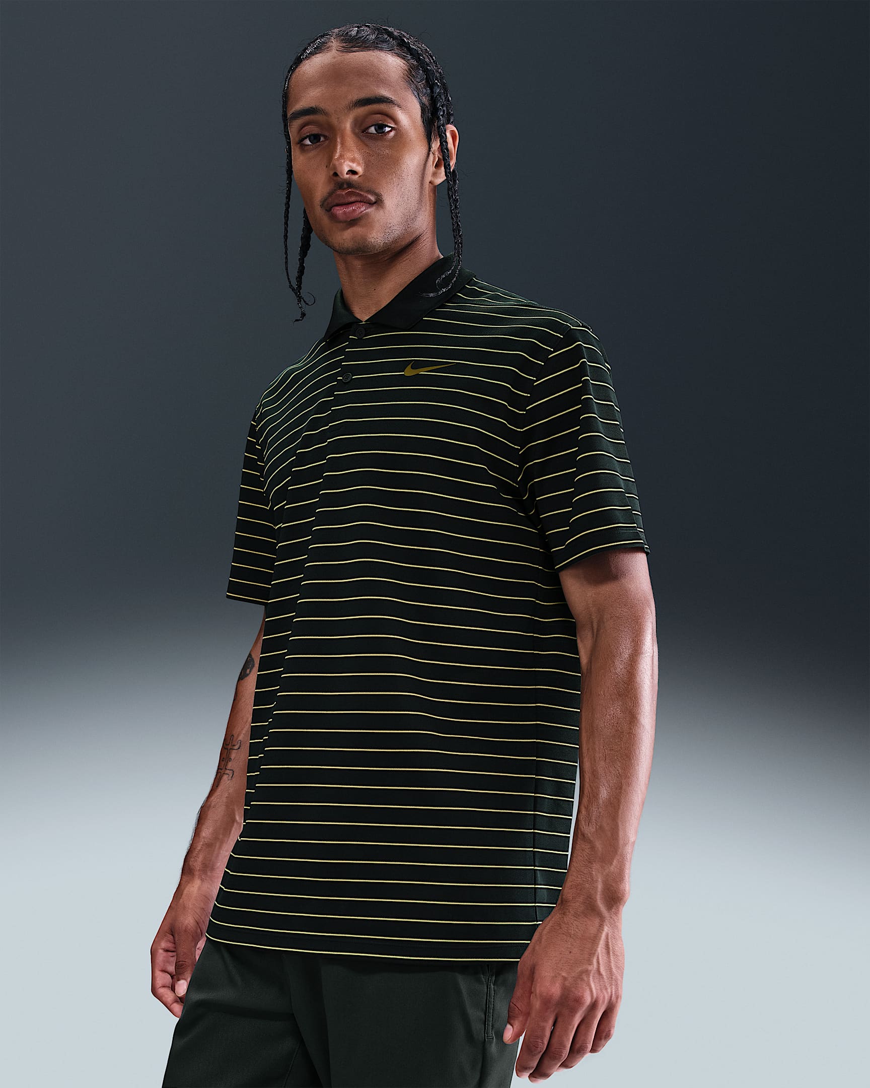 Męska koszulka polo do golfa w paski Nike Dri-FIT Victory - Night Forest/Olive Flak