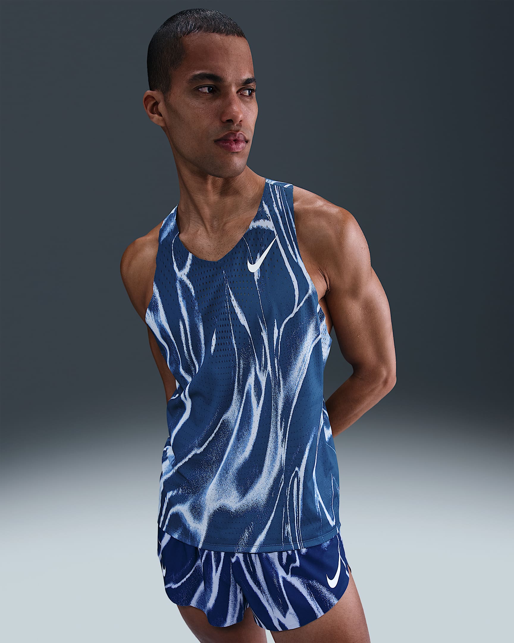 Löparlinne Nike AeroSwift Dri-FIT ADV för män - Coastal Blue/Vit