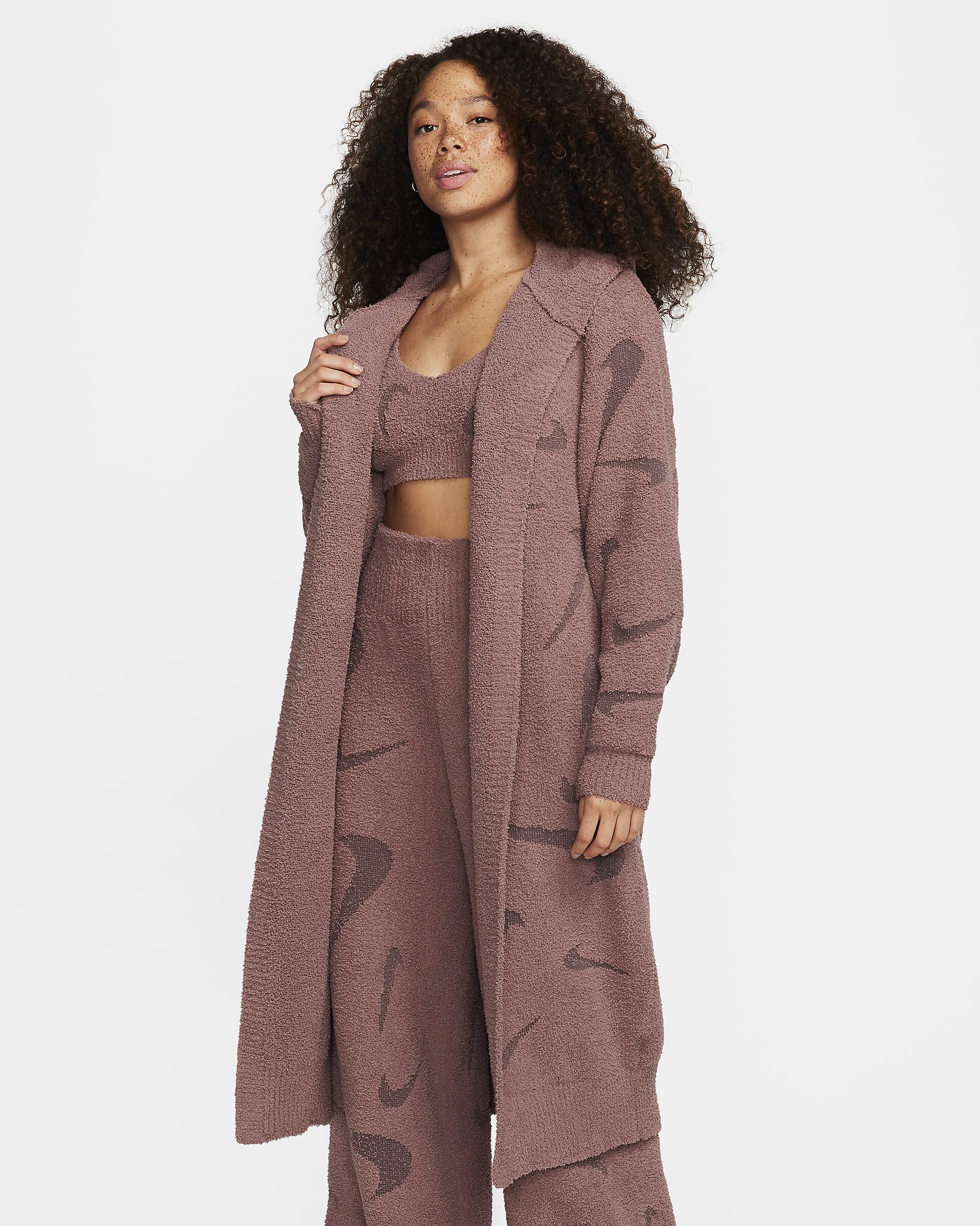 Nike Sportswear Phoenix Cosy Bouclé Women's Loose Long Knit Cardigan - Smokey Mauve/Plum Eclipse