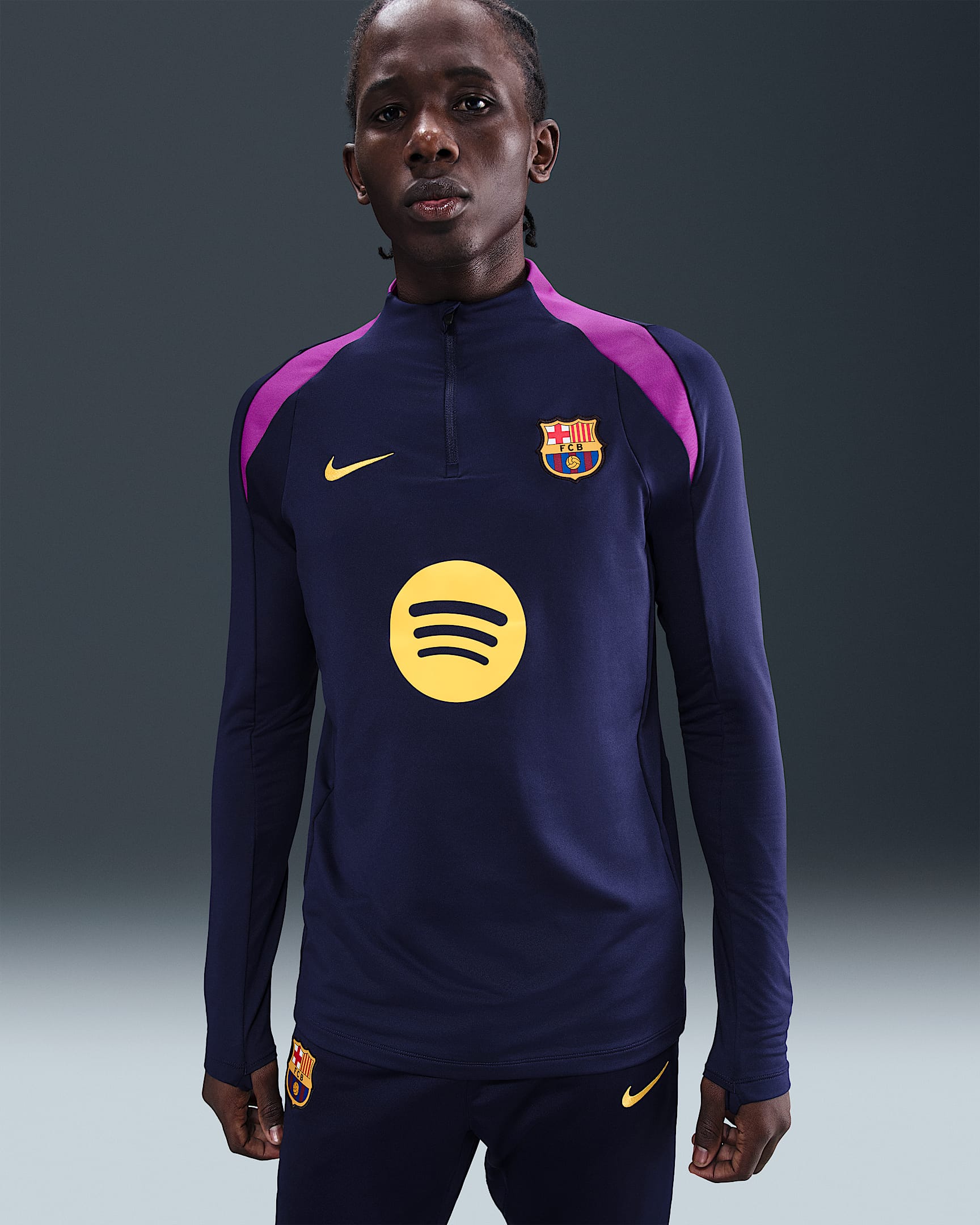 Maglia da calcio per allenamento Nike Dri-FIT FC Barcelona Strike - Uomo - Imperial Purple/Vivid Purple/Midwest Gold