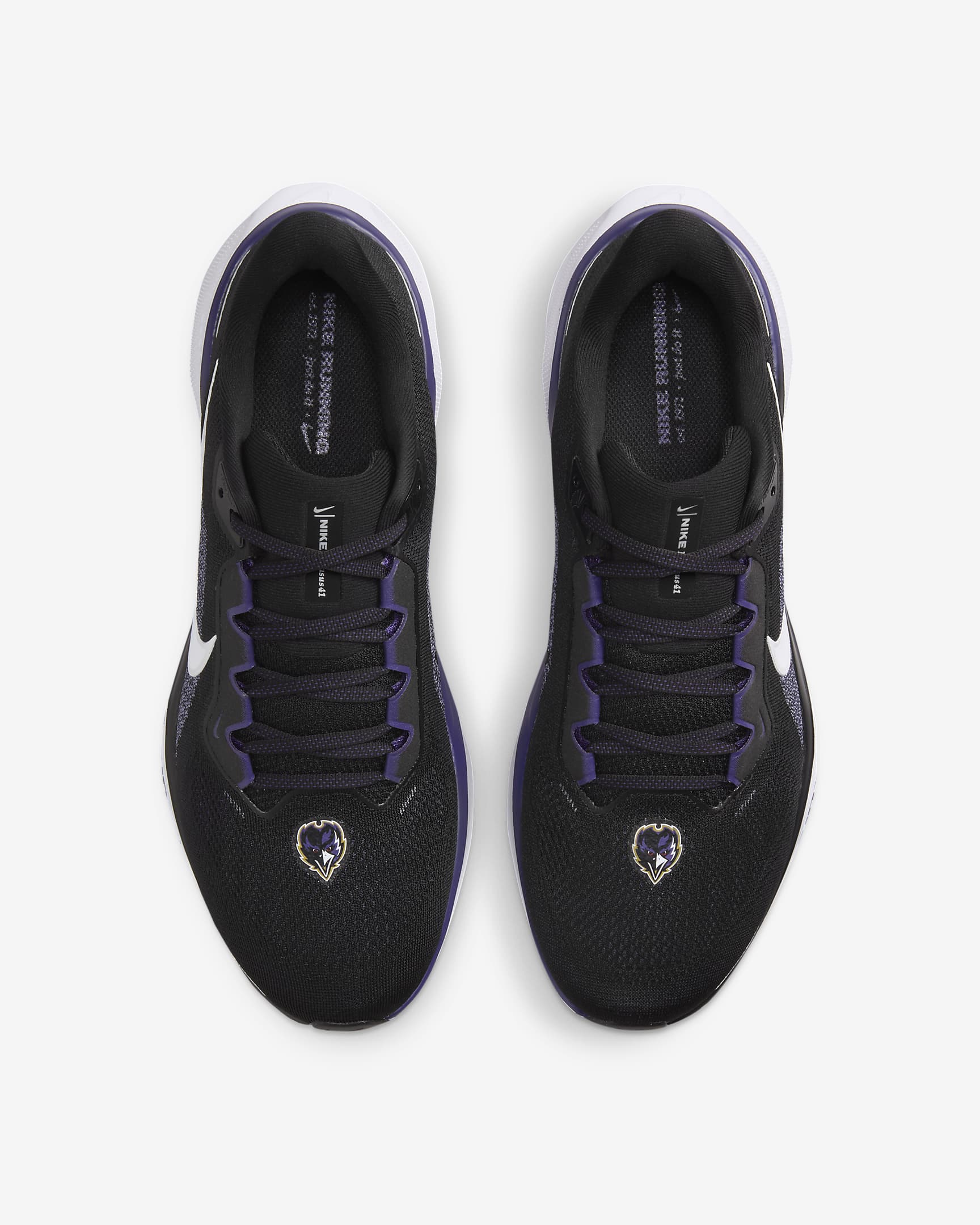 Tenis de correr en pavimento para hombre Nike Pegasus 41 NFL Baltimore Ravens - Negro/Blanco/Orquídea nuevo/Blanco