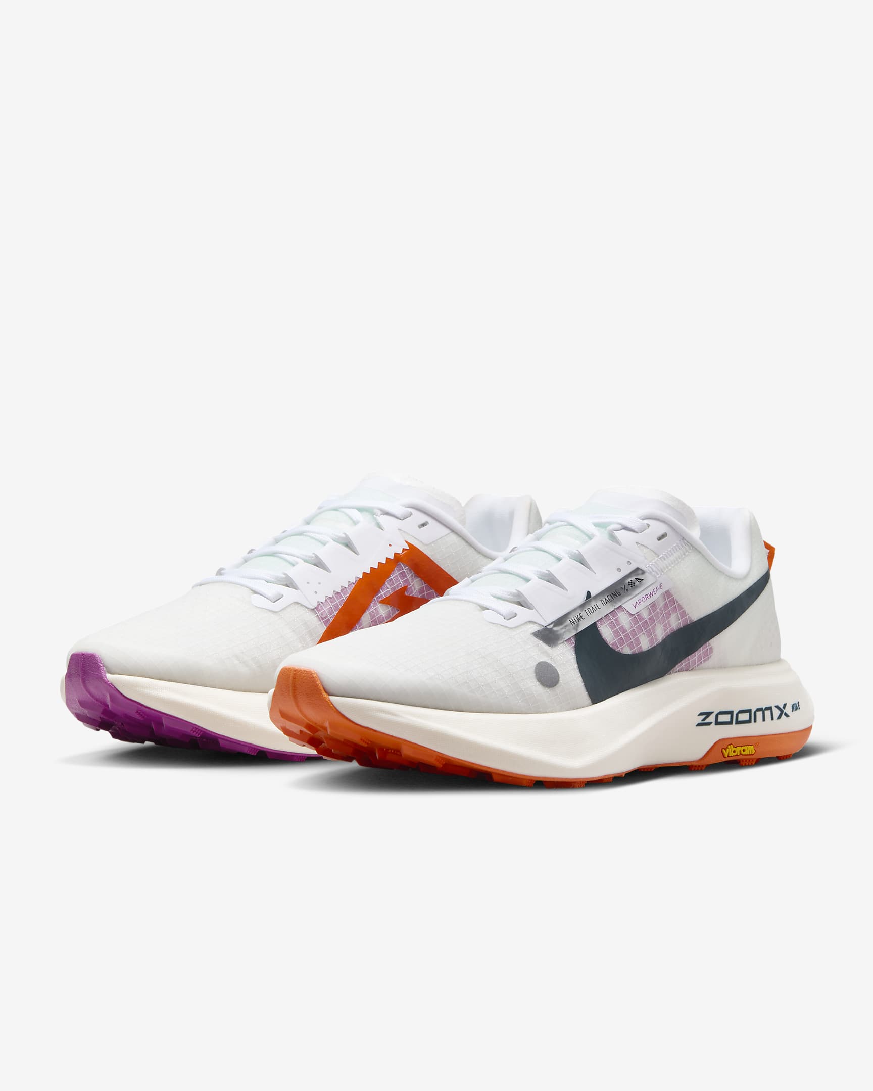 Nike Ultrafly-trail-konkurrenceløbesko til kvinder - hvid/Safety Orange/Vivid Grape/Deep Jungle