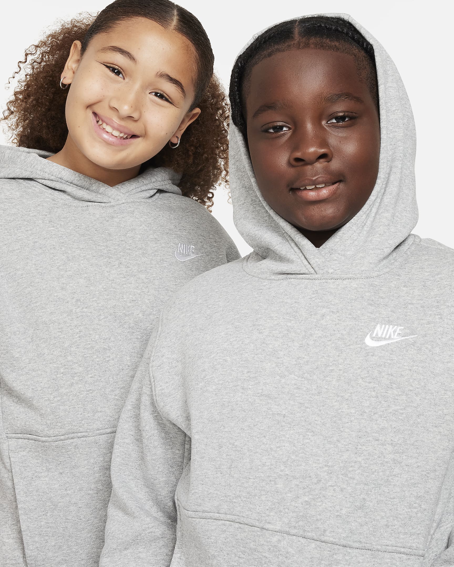 Nike Sportswear Club Fleece hoodie voor kids (ruimere maten) - Dark Grey Heather/Wit