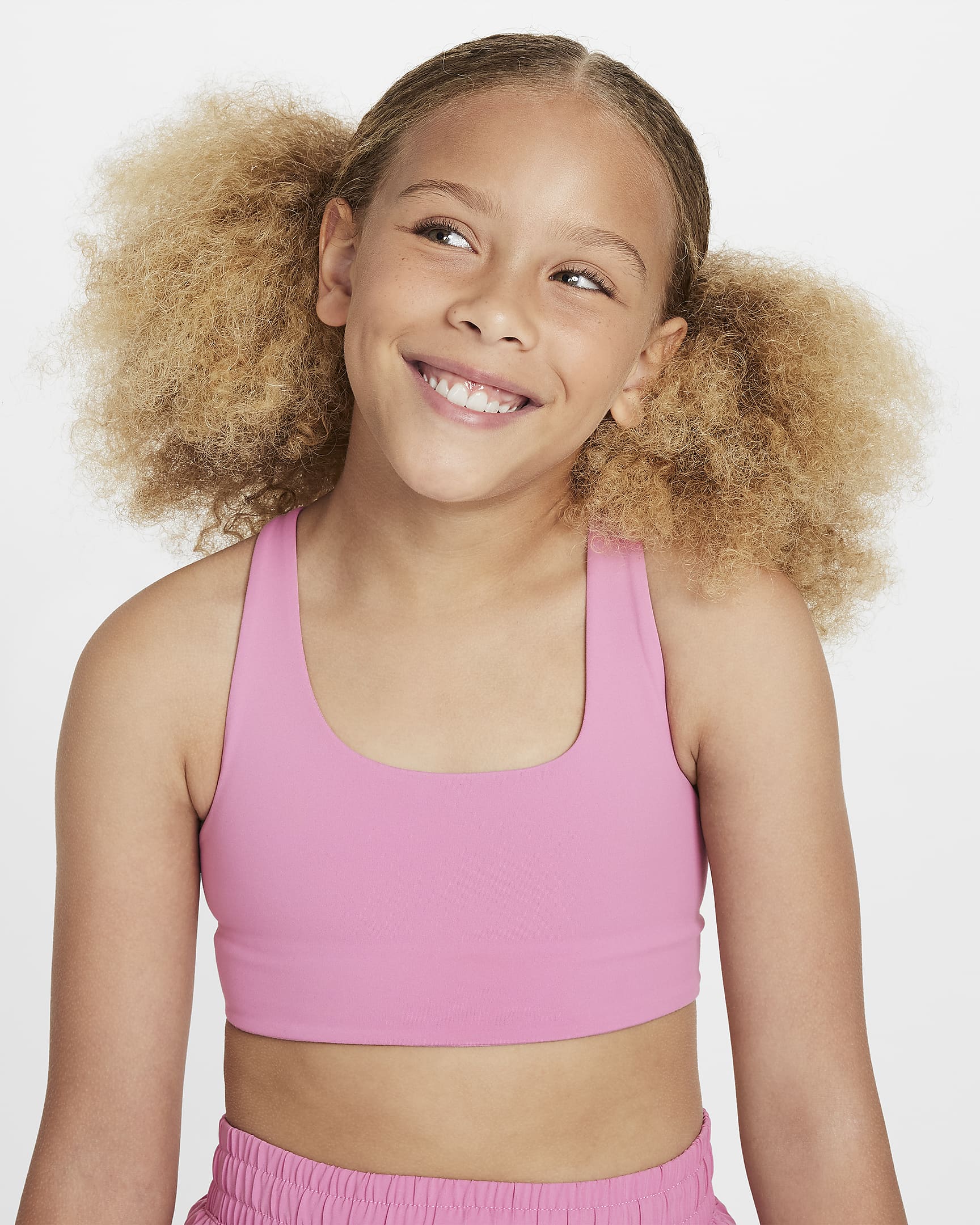 Nike One Big Kids' (Girls') Long-Line Sports Bra - Magic Flamingo/White