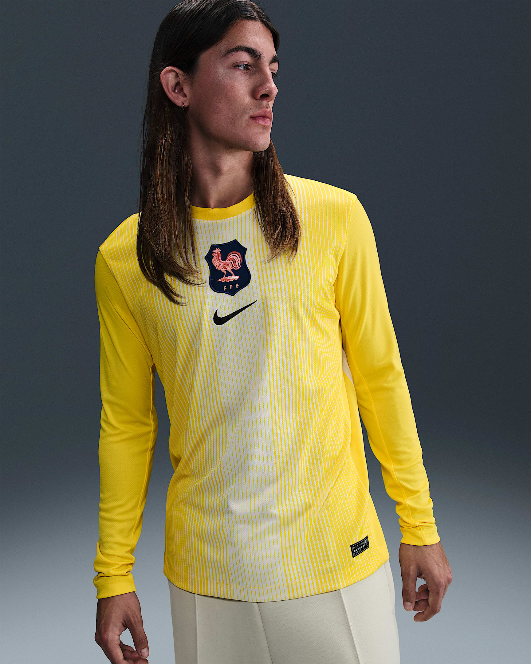 FFF 2025/26 Stadium Goalkeeper Men's Nike Dri-FIT Football Replica Long-Sleeve Shirt - Lightning/Coconut Milk/Black