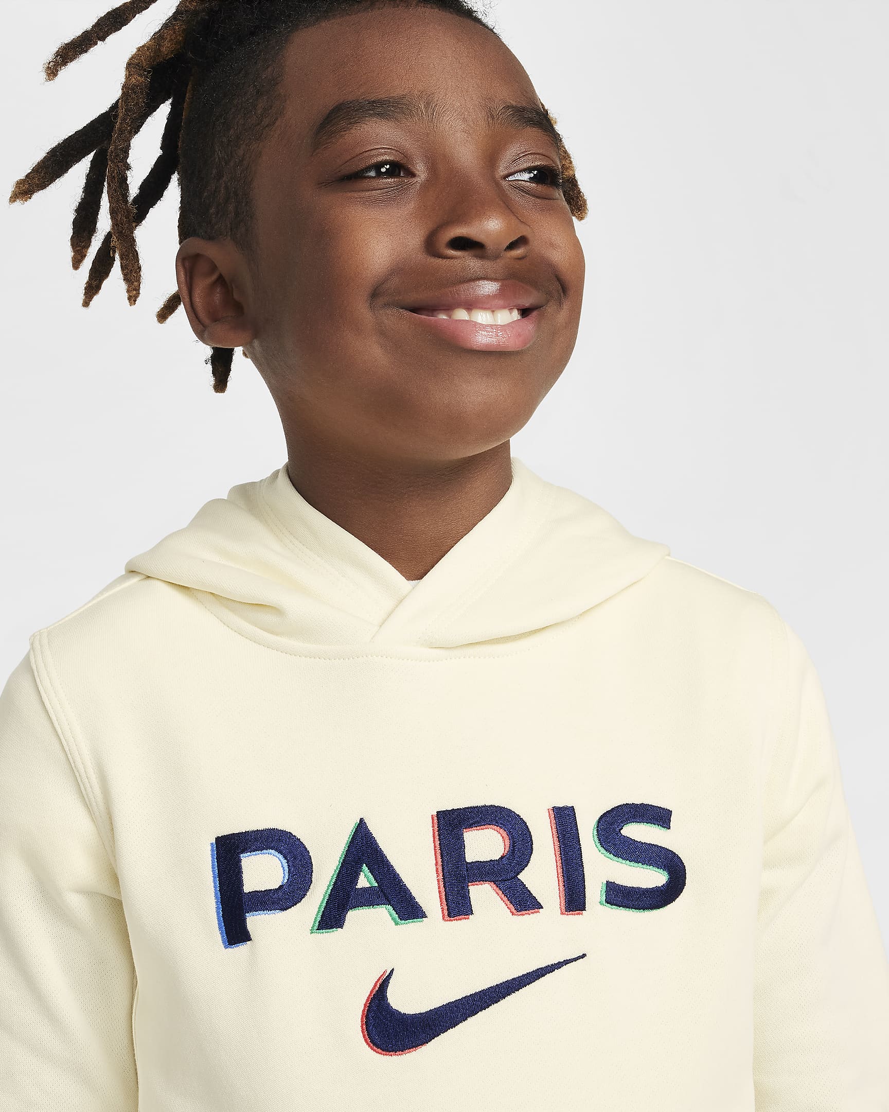 Paris Saint-Germain Club Big Kids' (Boys') Nike Soccer Pullover Hoodie - Coconut Milk/Midnight Navy