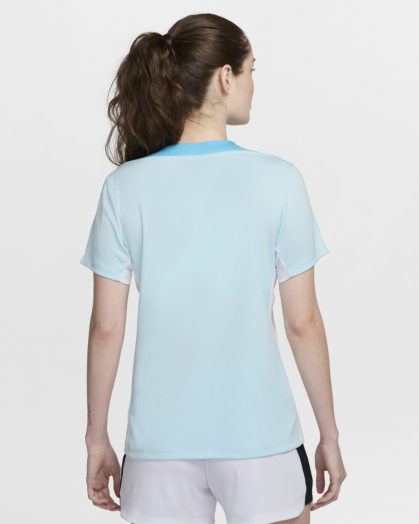 Haut de foot à manches courtes Dri-FIT Nike Strike pour femme - Glacier Blue/Baltic Blue/Blanc/Blanc