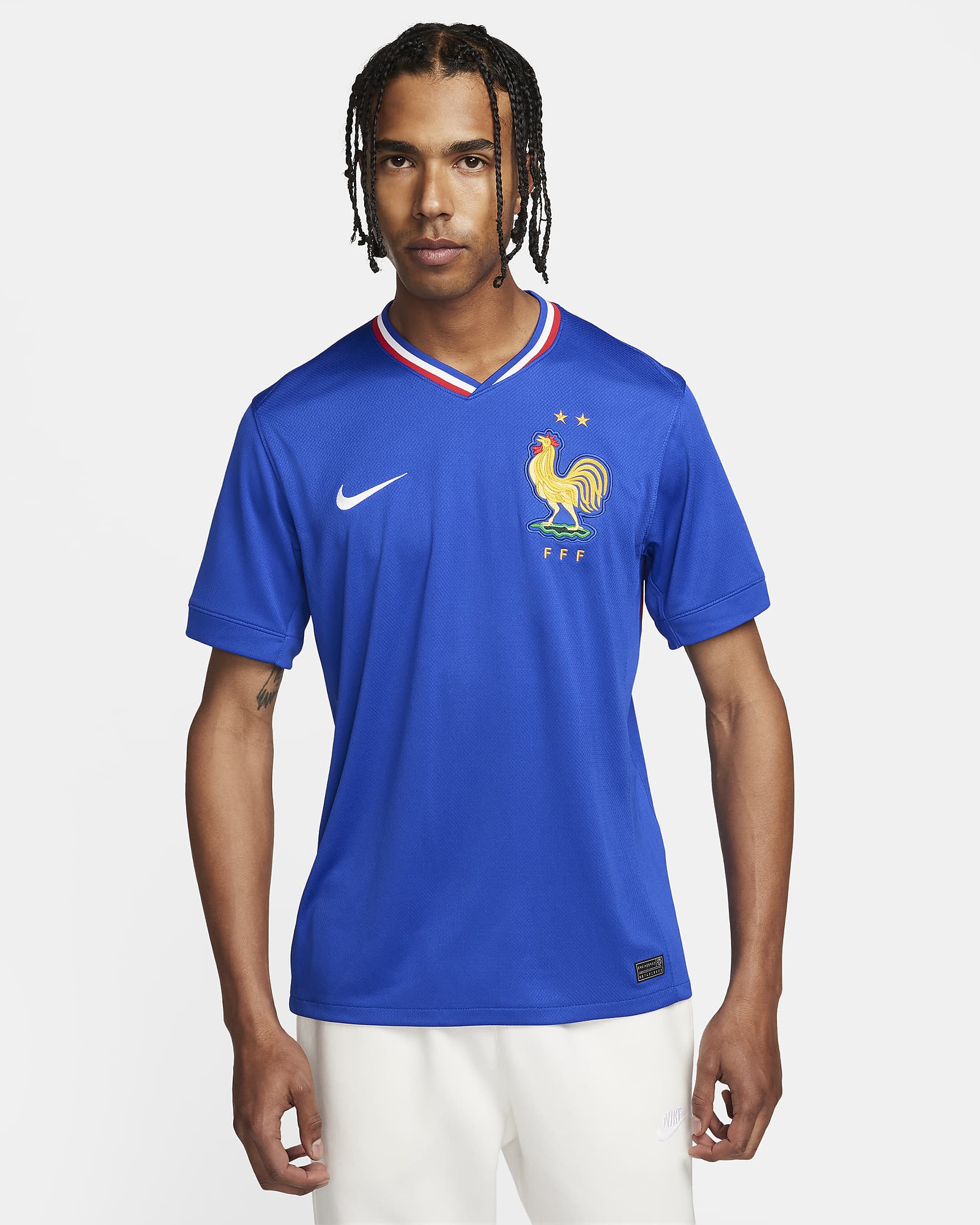 Pánská replika domácího fotbalového dresu Nike Dri-FIT FFF (mužský tým) Stadium 2024/25 - Bright Blue/University Red/Bílá