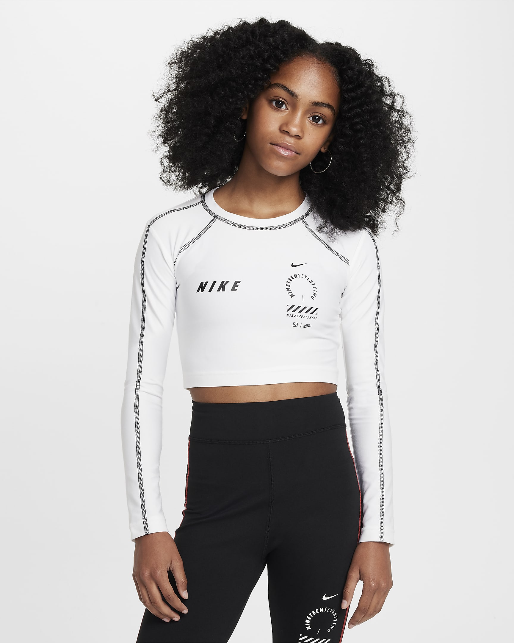 Nike Sportswear Girls' Long-Sleeve Crop Top - White