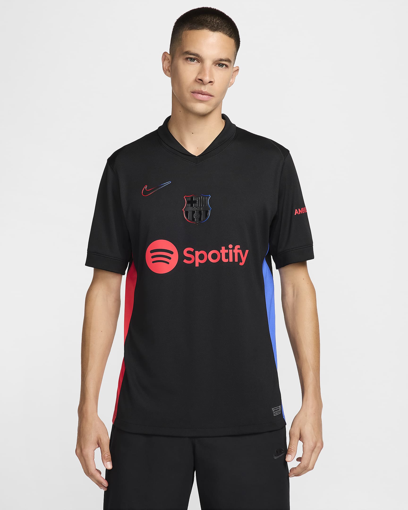 F.C. Barcelona 2024/25 Stadium Away Men's Nike Dri-FIT Football Replica Shirt - Black/University Red/Hyper Royal/Black