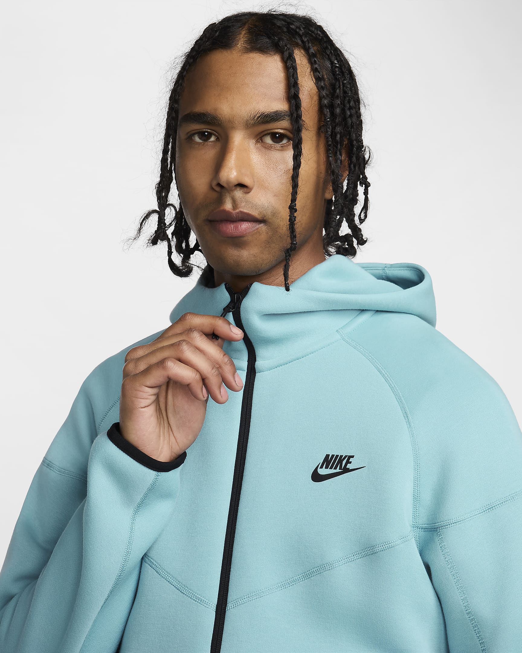 Nike Sportswear Tech Fleece Windrunner Hoodie met rits voor heren - Denim Turquoise/Zwart