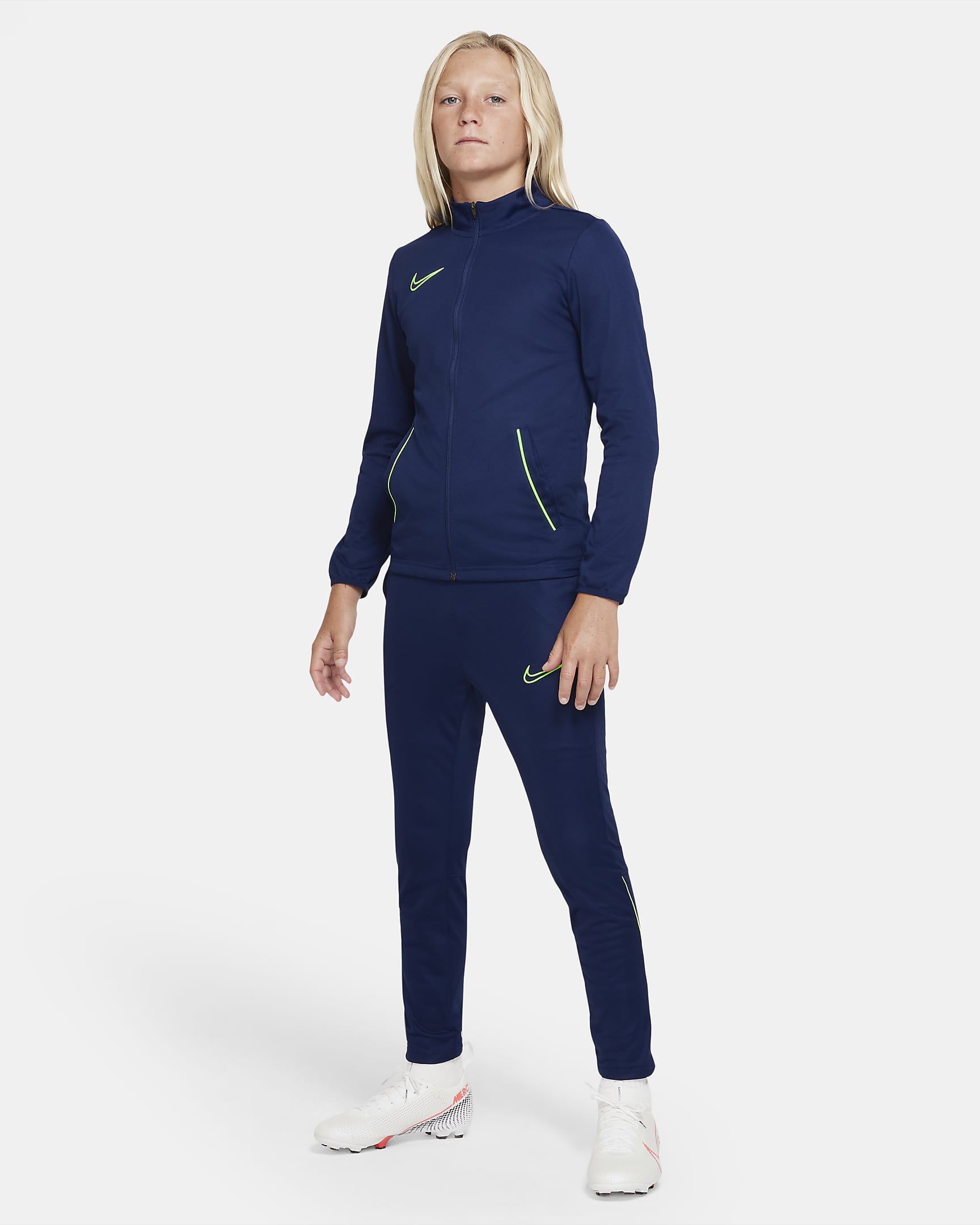 Conjunto de entrenamiento de fútbol de tejido Knit para niños talla grande Nike Dri-FIT Academy - Azul vacío/Volt/Volt