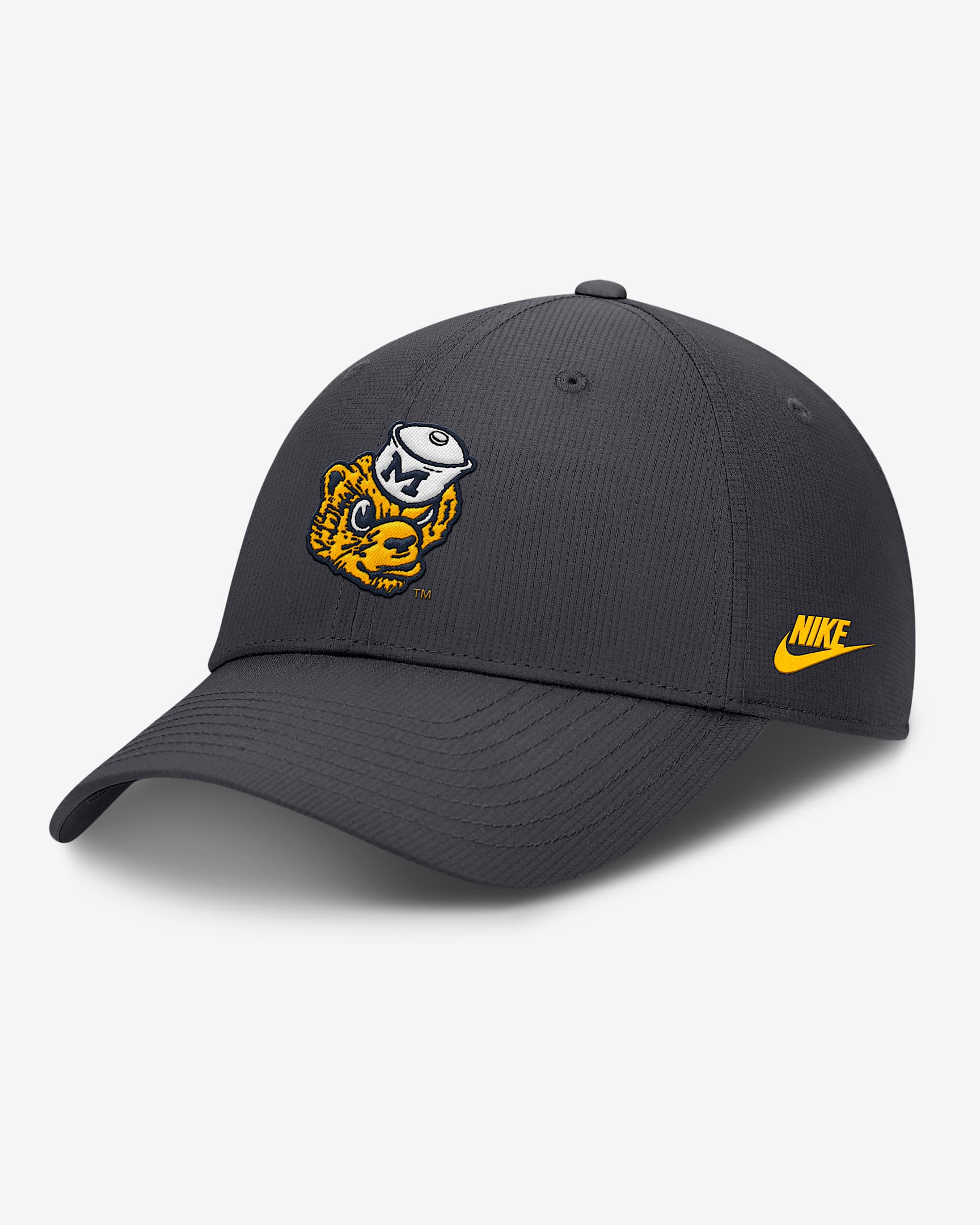 Gorra universitaria Nike Dri-FIT ajustable para hombre Michigan Wolverines Core Rise Vault - Carbón