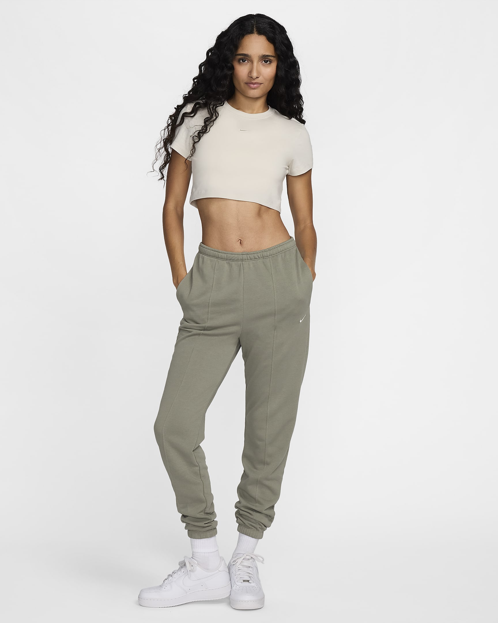 Pants de French Terry slim de tiro alto para mujer Nike Sportswear Chill Terry - Militar claro/Vela