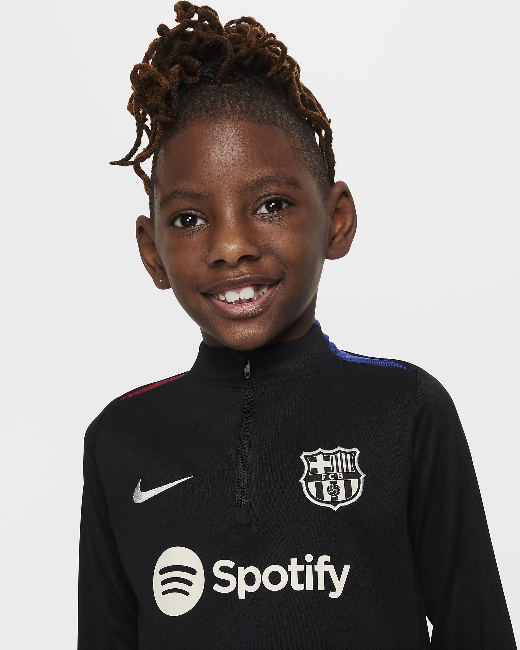 Haut d'entraînement de foot Nike Dri-FIT FC Barcelona Academy Pro pour enfant - Noir/Noble Red/Deep Royal Blue/Light Orewood Brown