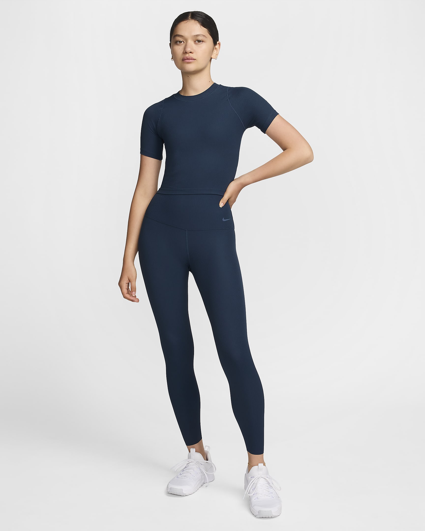 Nike Zenvy Rib Women's Dri-FIT Short-Sleeve Top - Armory Navy/White