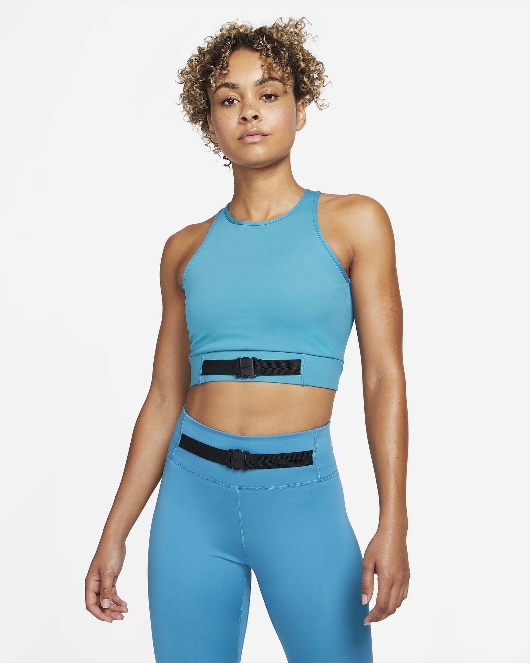 Camiseta de tirantes de entrenamiento corta para mujer Nike Dri-FIT Buckle - Cyber Teal/Transparente