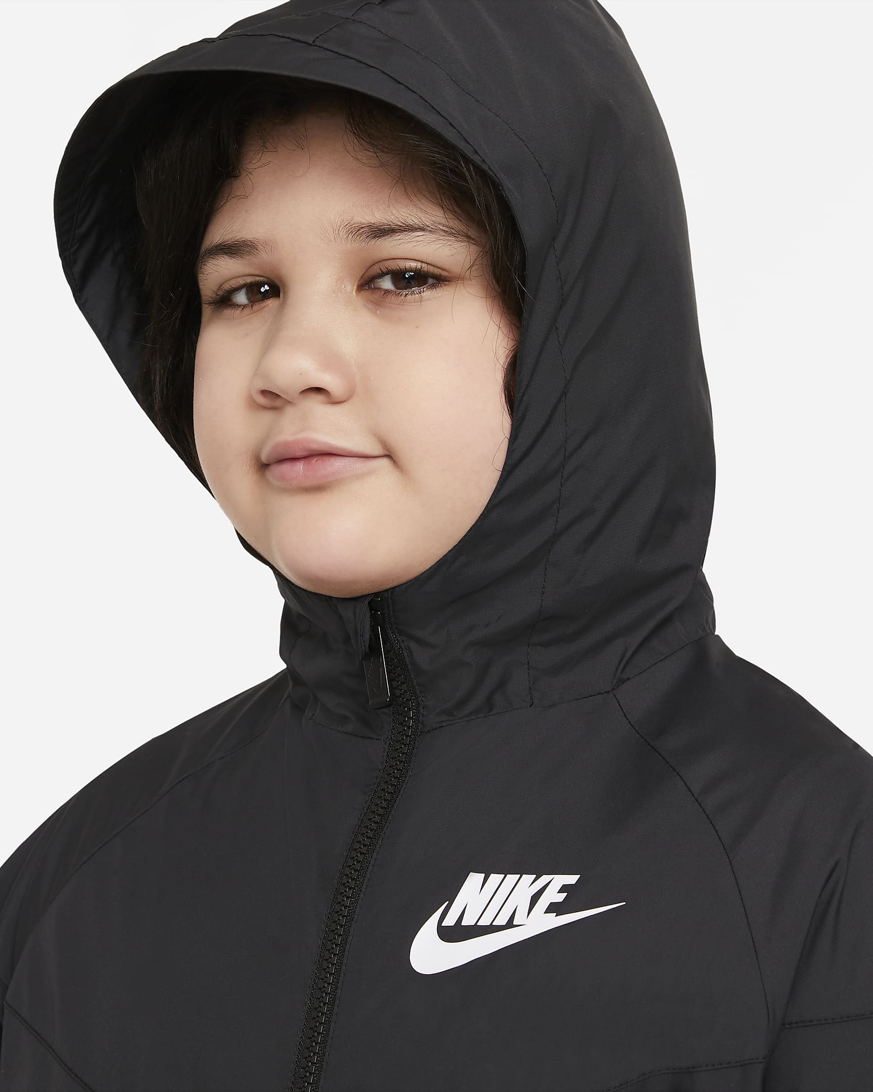 Kurtka z kapturem o luźnym kroju do bioder dla dużych dzieci (chłopców) Nike Sportswear Windrunner (szerszy rozmiar) - Czerń/Czerń/Czerń/Biel