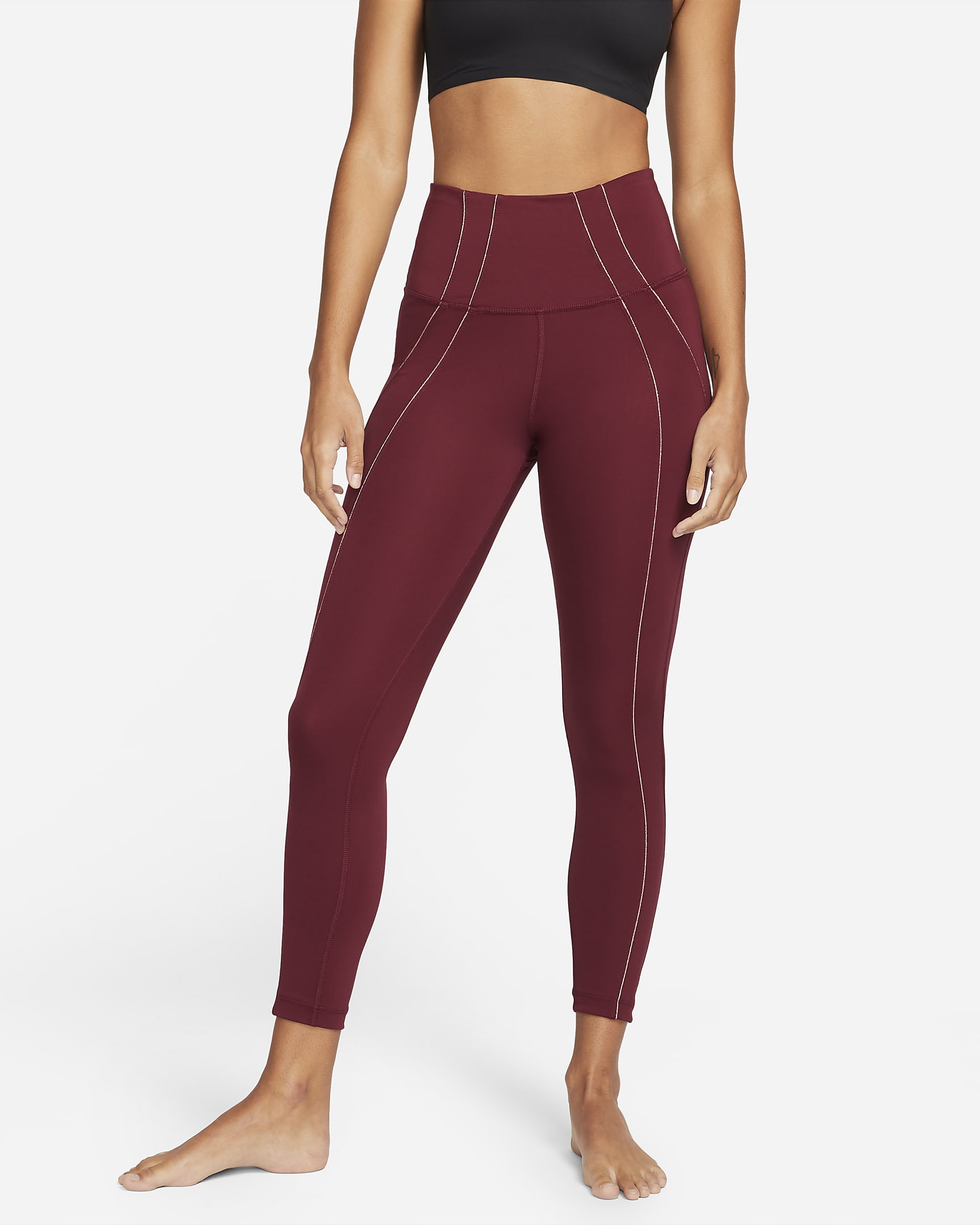 Leggings de cintura alta con ribete metálico de 7/8 para mujer Nike Yoga - Remolacha oscuro/Castaña noche