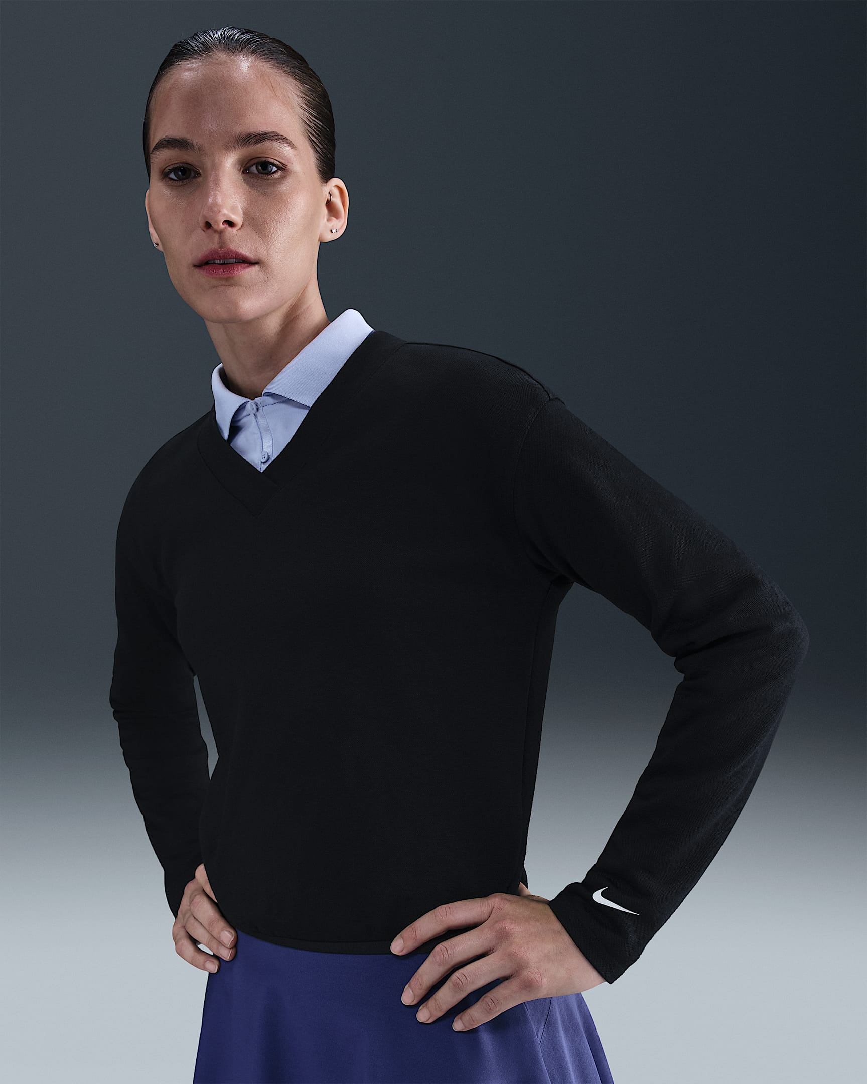 Nike Women's V-Neck Long-Sleeve Golf Top - Black/Black/Sail