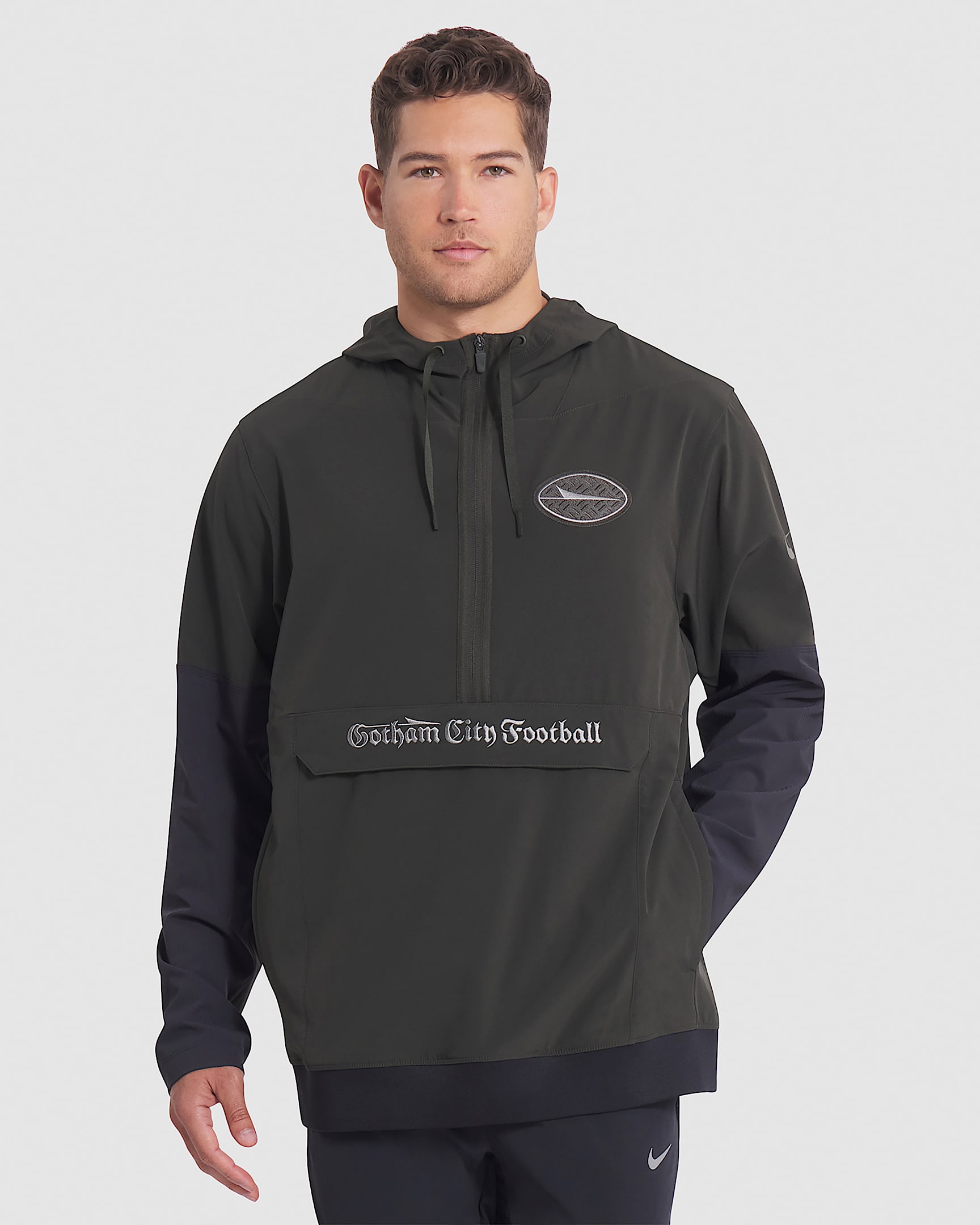 Chamarra Nike de la NFL con gorro de medio cierre para hombre New York Jets Rivalries Collection Sideline Anorak - Verde