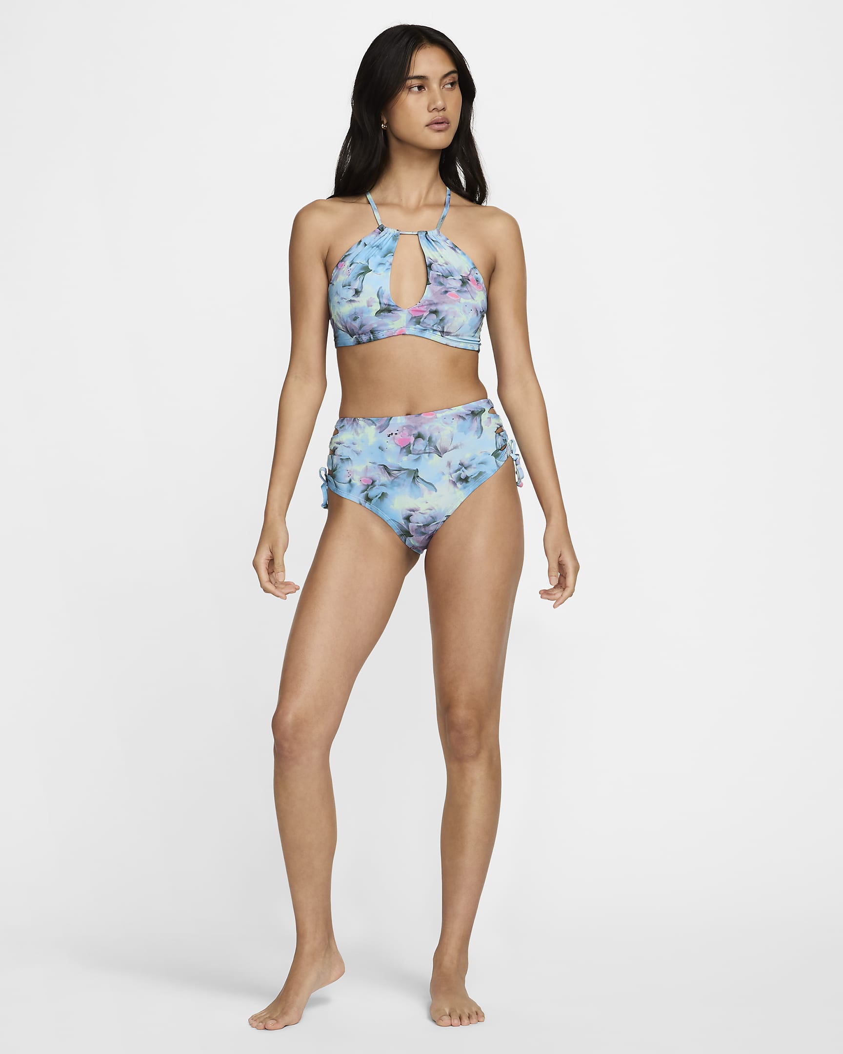 Slip bikini con lacci Nike Swim – Donna - Aquarius Blue/Vapor Green/Bicoastal/Midnight Navy