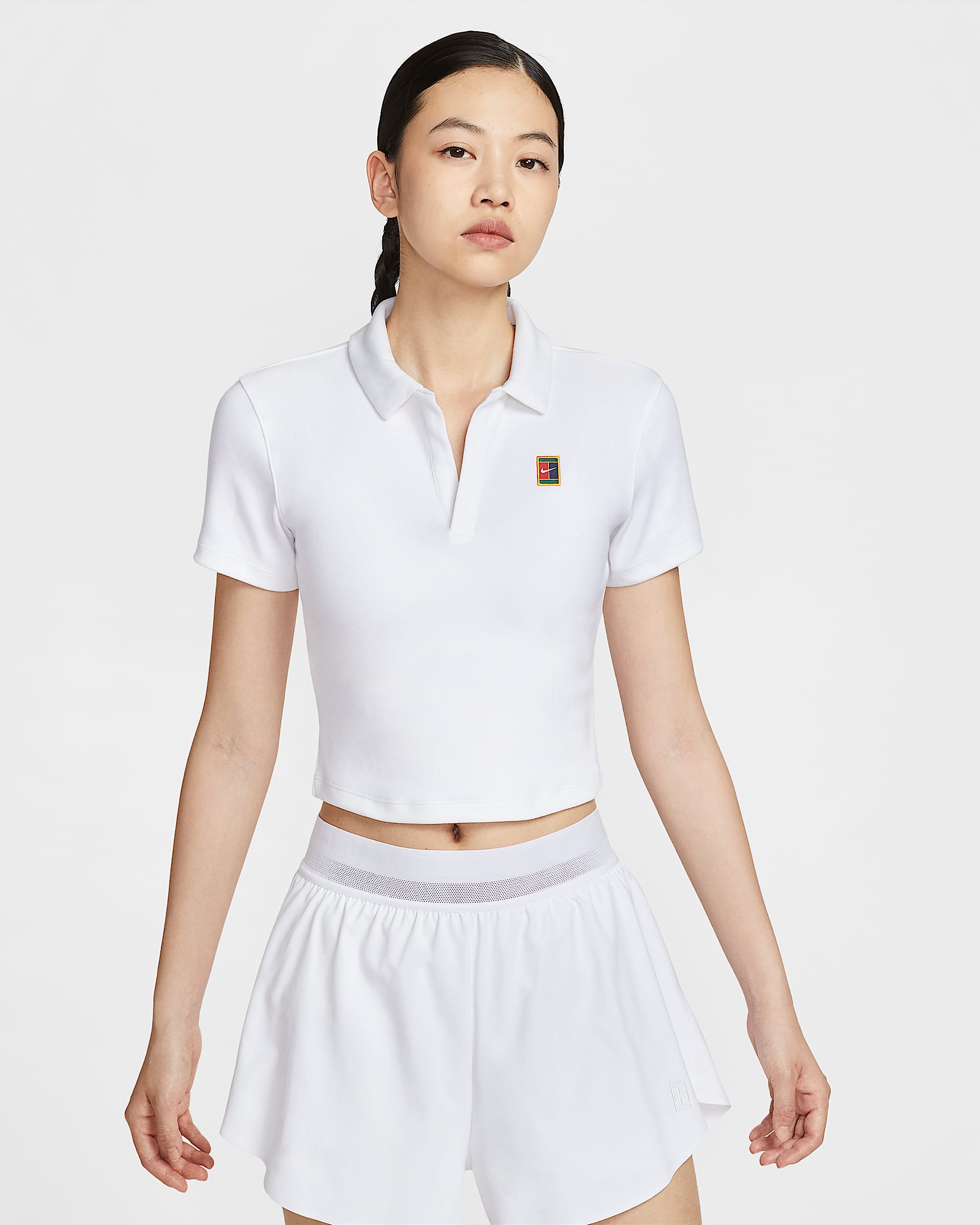 NikeCourt Heritage 女款短袖短版網球有領衫 - 白色