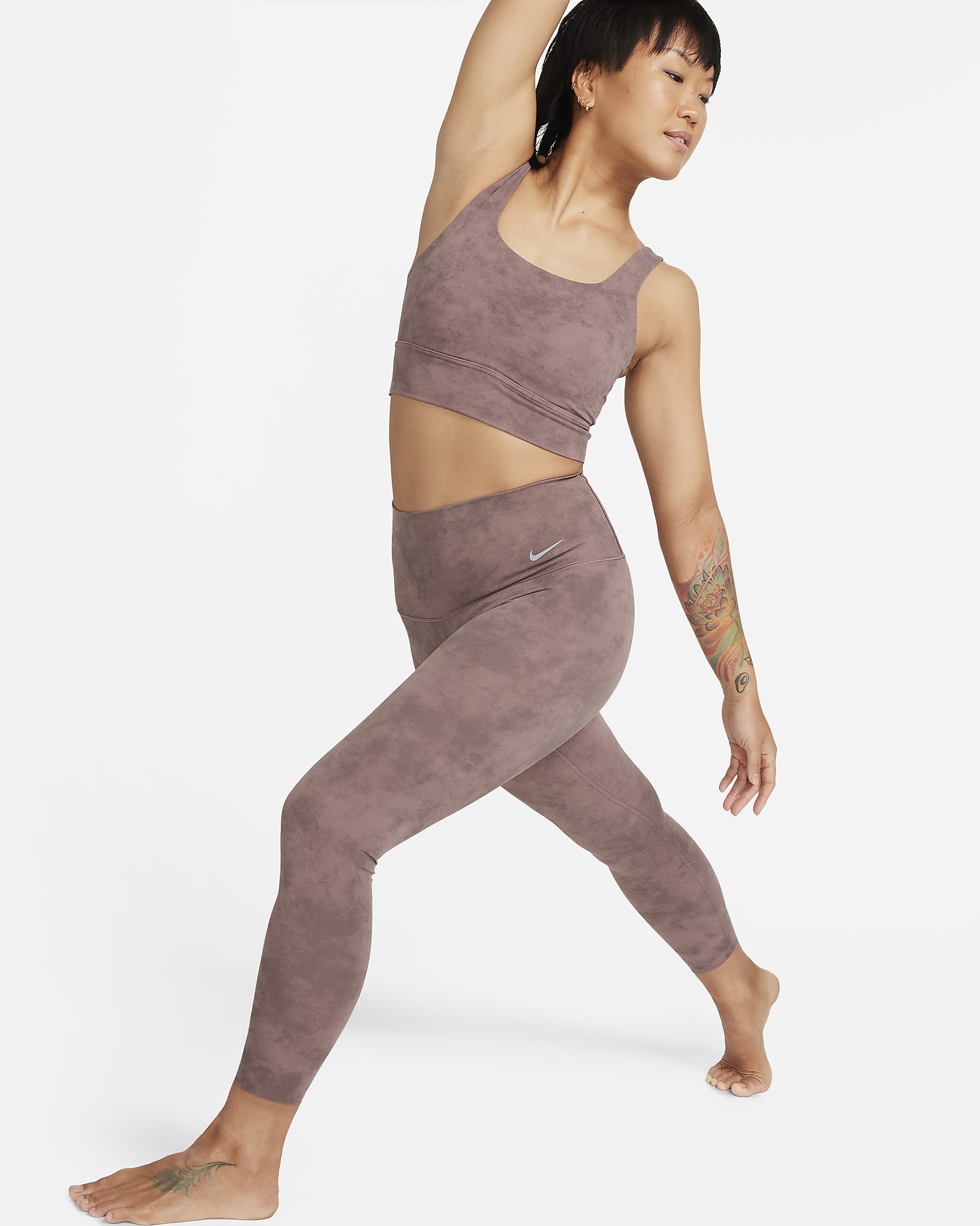 Nike Zenvy Tie-Dye Women's Gentle-Support High-Waisted 7/8 Leggings - Smokey Mauve/Black