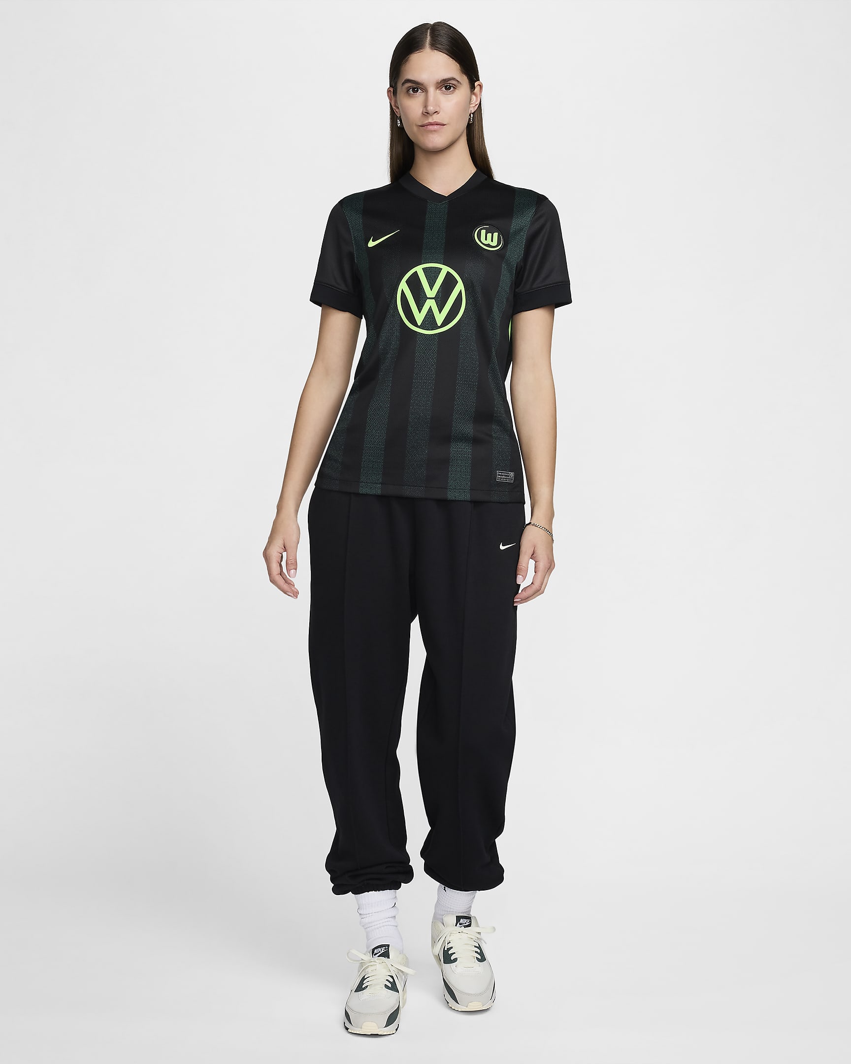 Segunda equipación Stadium VfL Wolfsburgo 2024/25 Camiseta de fútbol de réplica Nike Dri-FIT - Mujer - Negro/Pro Green/Sub Lime