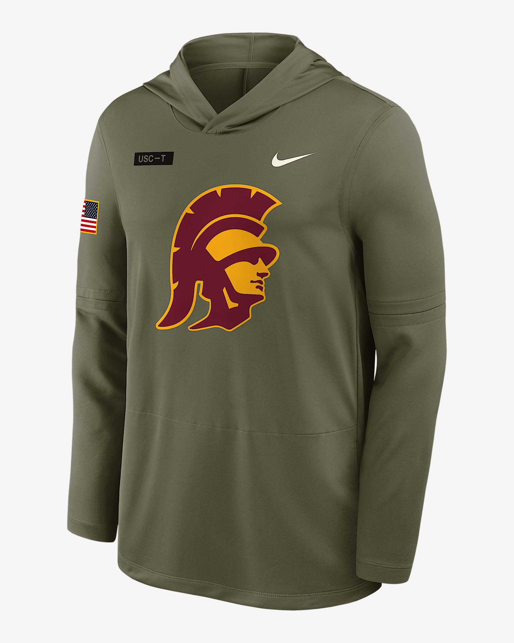 USC 2025 Military Appreciation Men's Nike Dri-FIT College Long-Sleeve Hooded Top - Olive