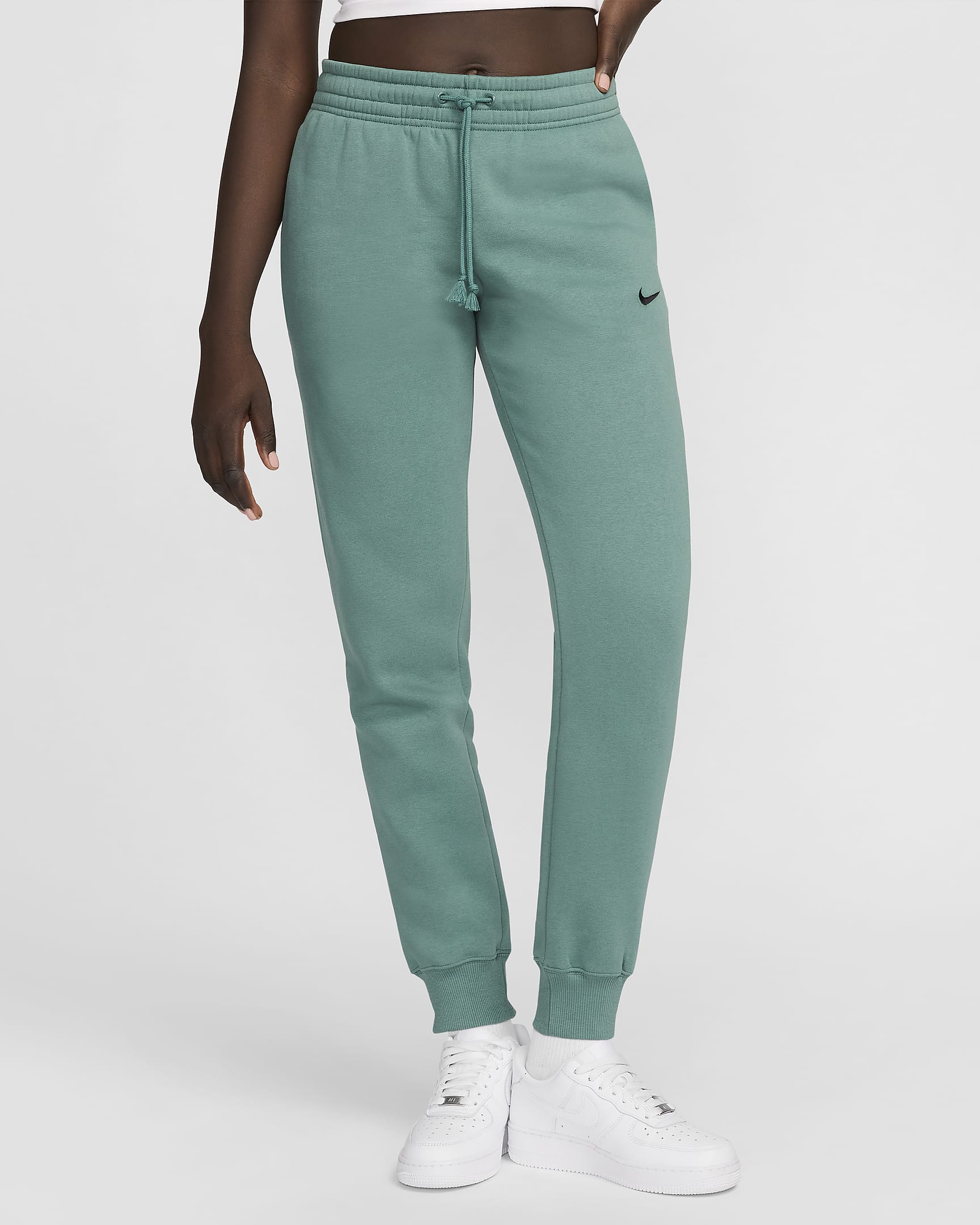 Pants de entrenamiento de tiro medio para mujer Nike Sportswear Phoenix Fleece - De costa a costa/Negro