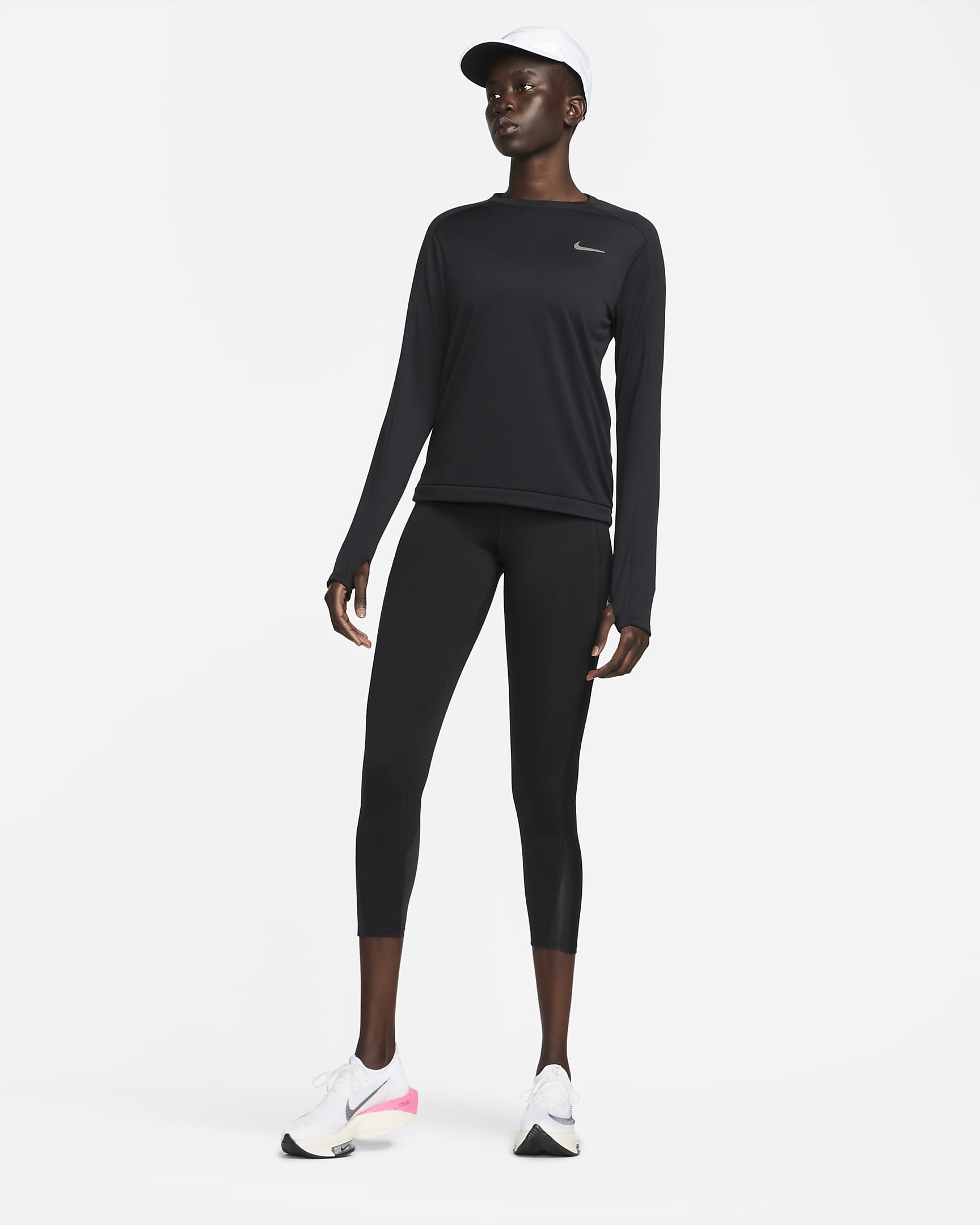 Nike Dri-FIT Damen-Laufoberteil mit Rundhalsausschnitt - Schwarz