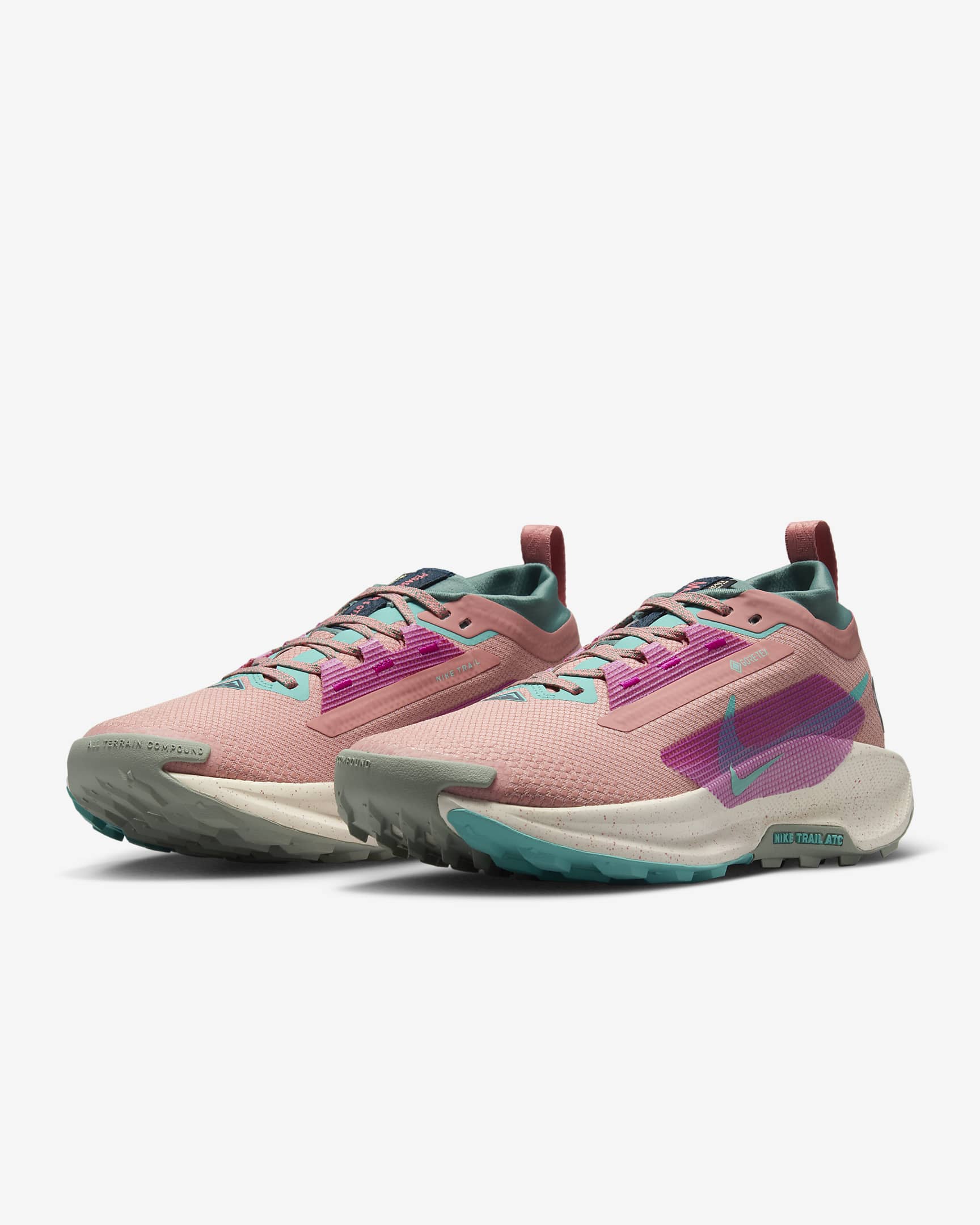 Nike Pegasus Trail 5 GORE-TEX Su Geçirmez Arazi Tipi Kadın Koşu Ayakkabısı - Red Stardust/Bicoastal/Vivid Grape/Green Frost