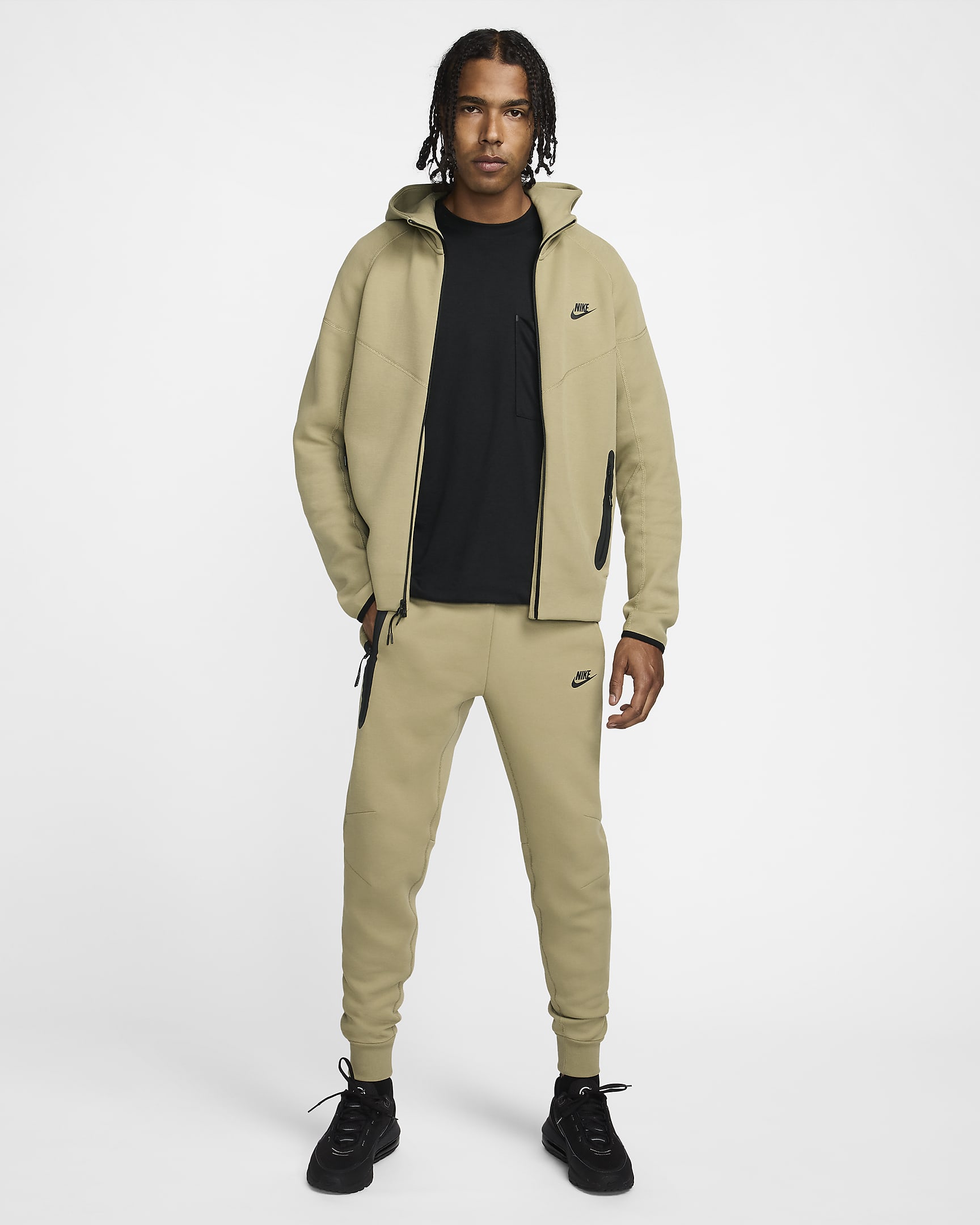 Nike Sportswear Tech Fleece Windrunner cipzáras, kapucnis férfipulóver - Neutral Olive/Fekete