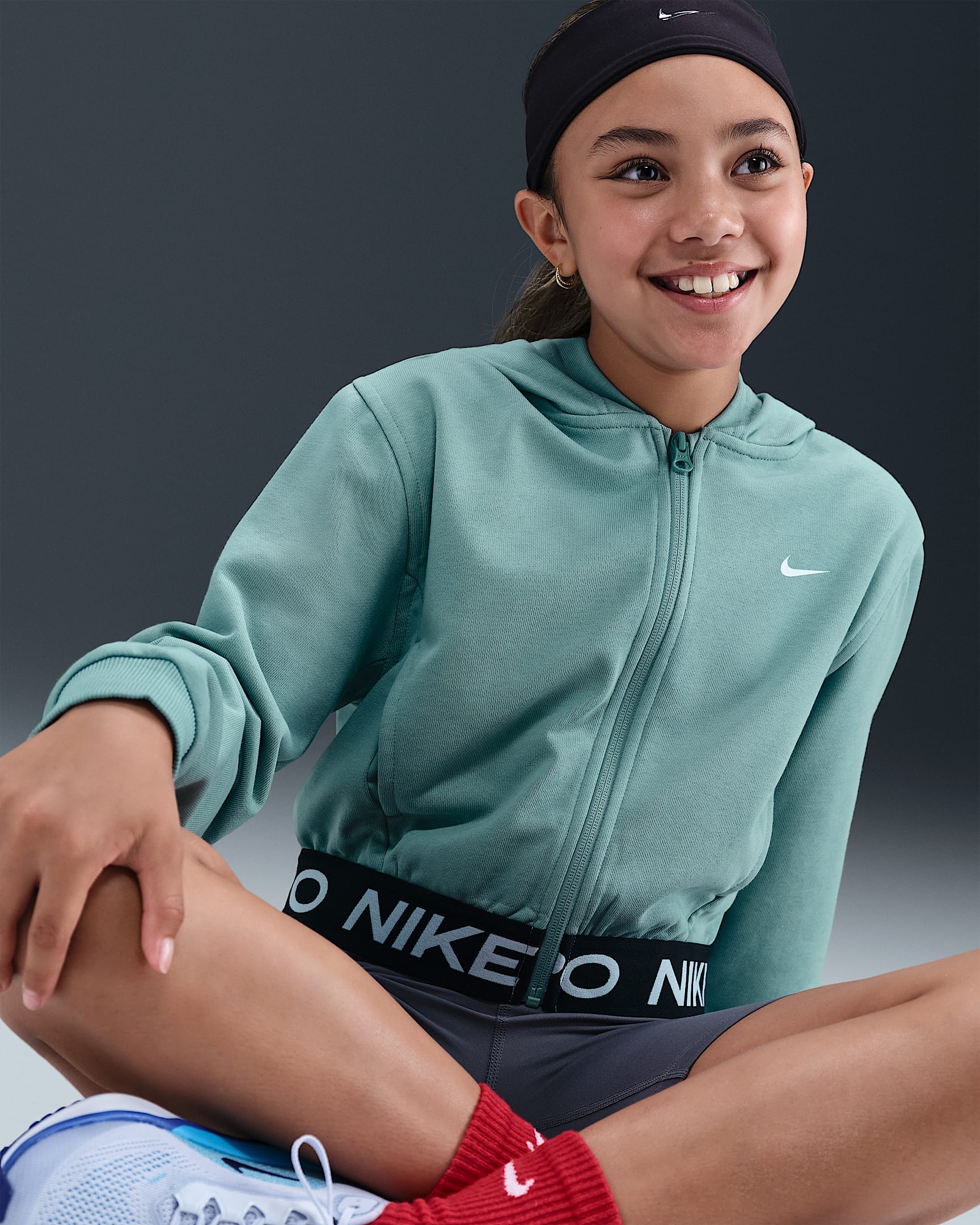 Nike Pro Fleece Big Kids' (Girls') Dri-FIT Full-Zip Hoodie - Cannon/Cannon/Black/White