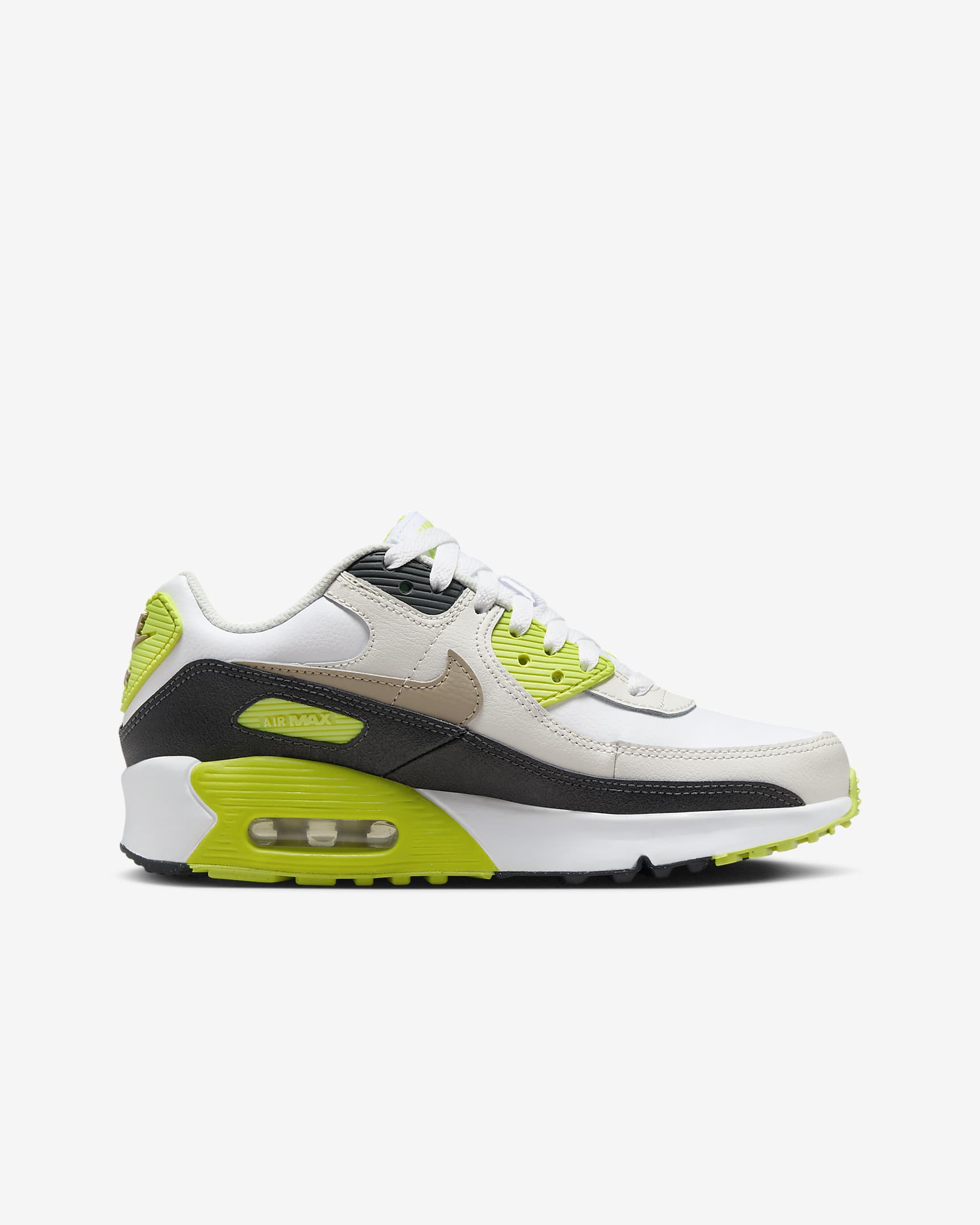 Tenis para niños grandes Nike Air Max 90 - Blanco/Cíber/Gris humo oscuro/Caqui