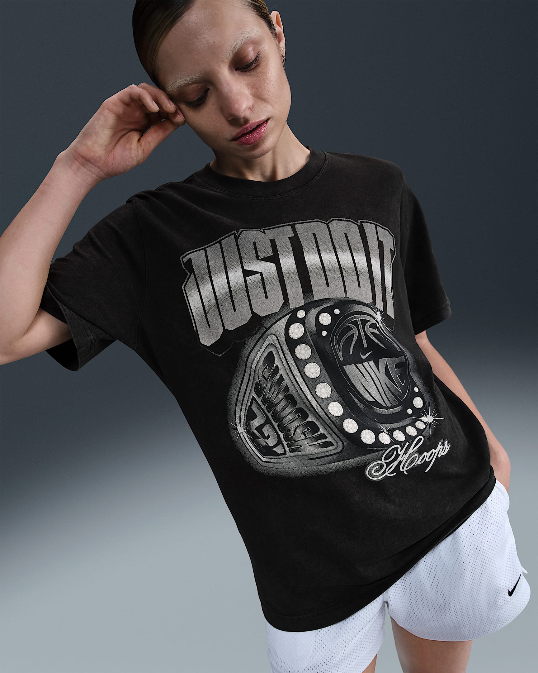Playera de básquetbol de manga corta holgada para mujer Nike - Negro