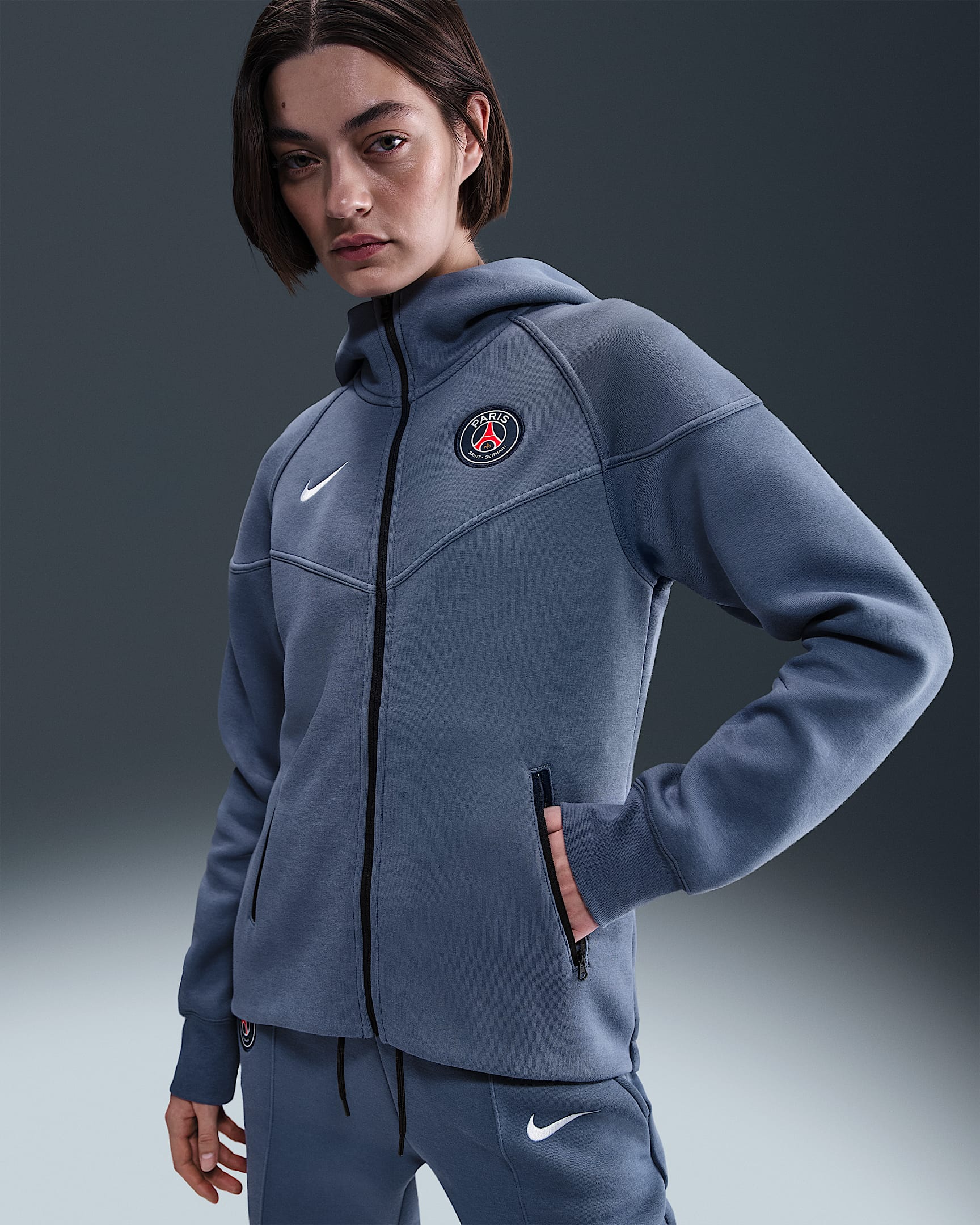 Paris Saint-Germain Tech Windrunner Women's Nike Football Fleece Full-Zip Hoodie - Diffused Blue/White