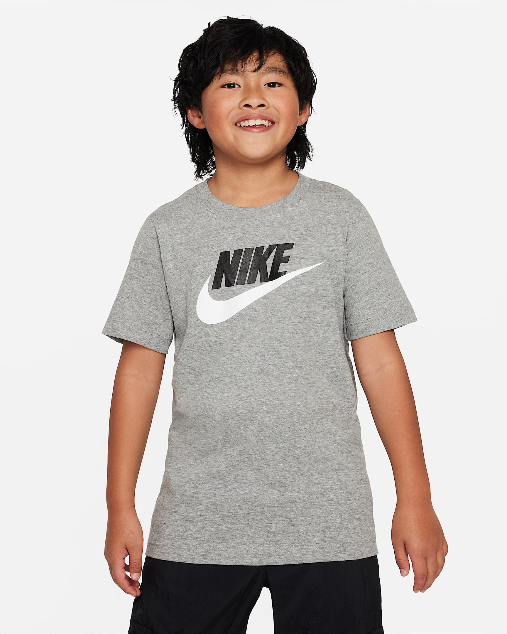 Nike Sportswear Older Kids' (Boys') T-Shirt - Dark Grey Heather/Black/White