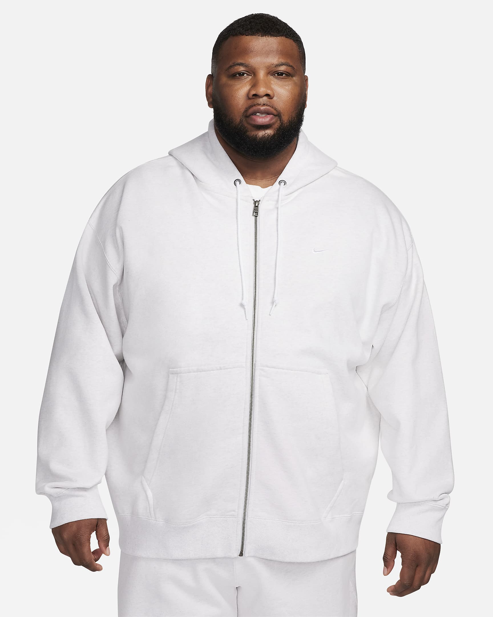 Nike Solo Swoosh Men's Full-Zip Hoodie - Birch Heather/White