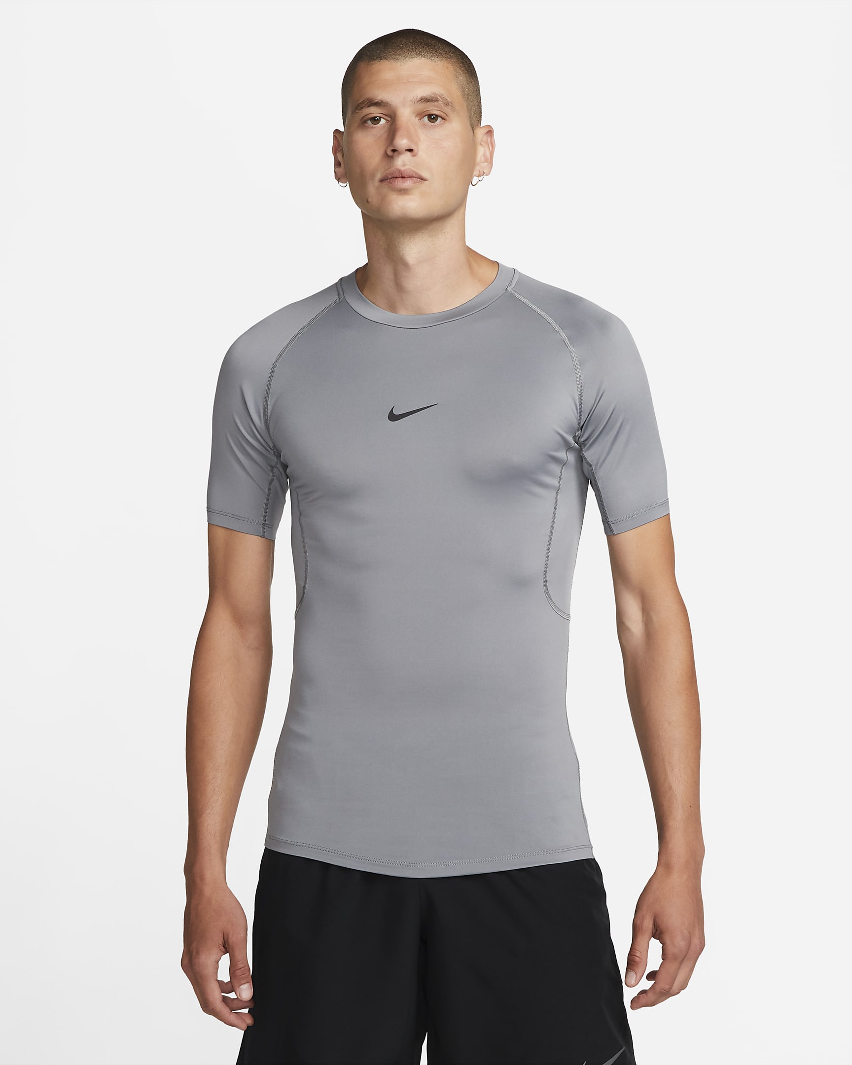 Pánské přiléhavé fitness tričko Dri-FIT Nike Pro s krátkým rukávem - Smoke Grey/Černá