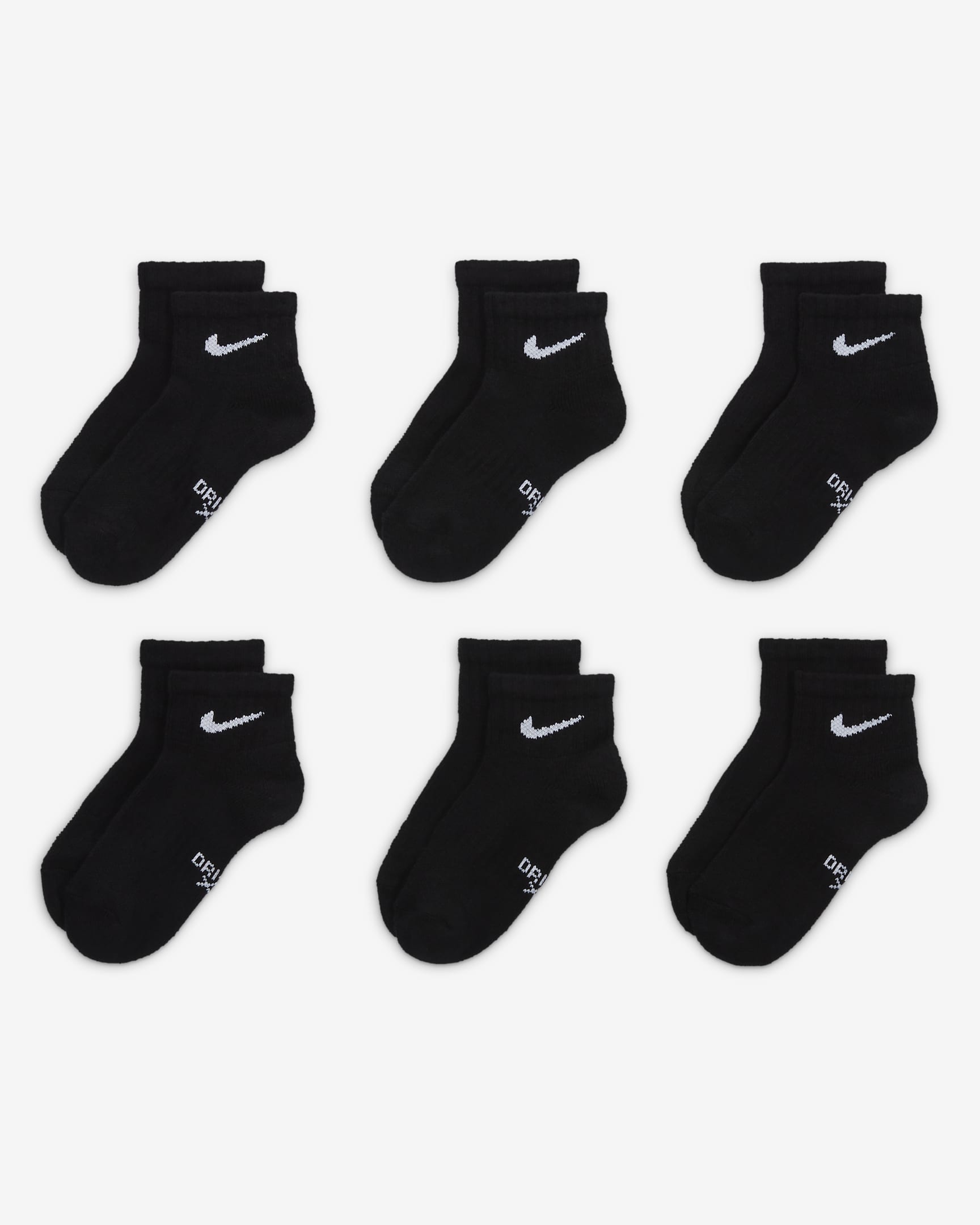 Nike Dri-FIT Performance Basics Little Kids' Ankle Socks (6 Pairs) - Black