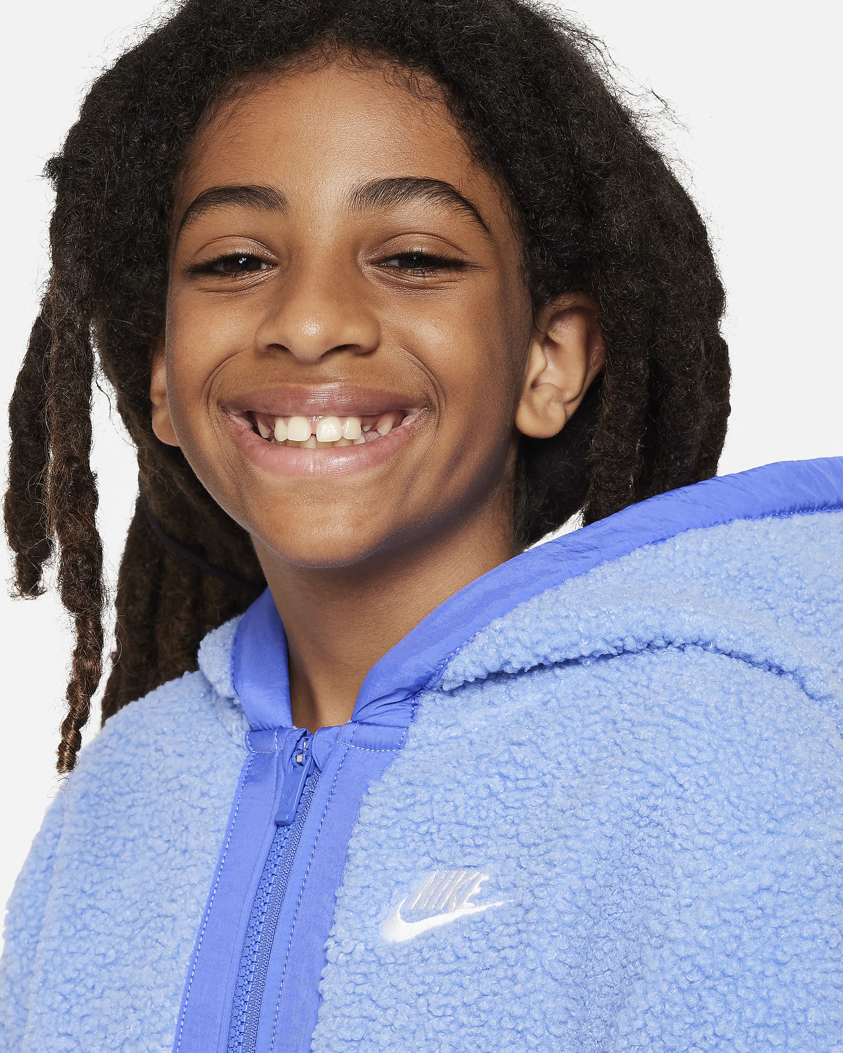 Nike Sportswear Club Fleece Big Kids' Full-Zip Winterized Hoodie - Polar/Blue Joy/White